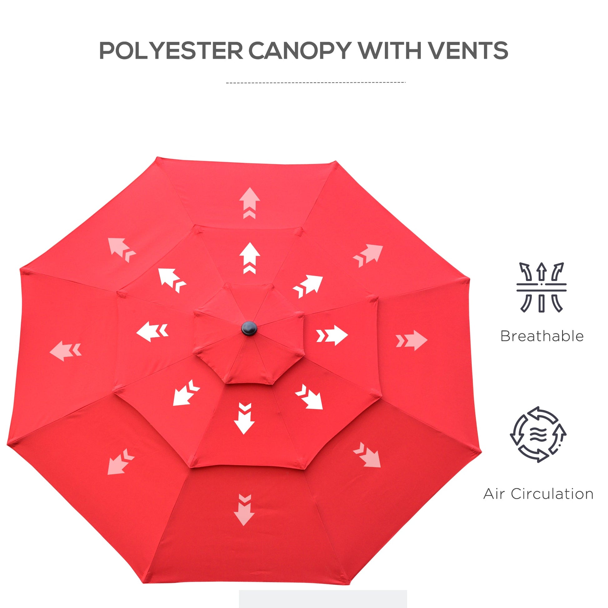 9FT 3 Tiers Patio Umbrella Outdoor Market Umbrella with Crank, Push Button Tilt for Deck, Backyard and Lawn, Red