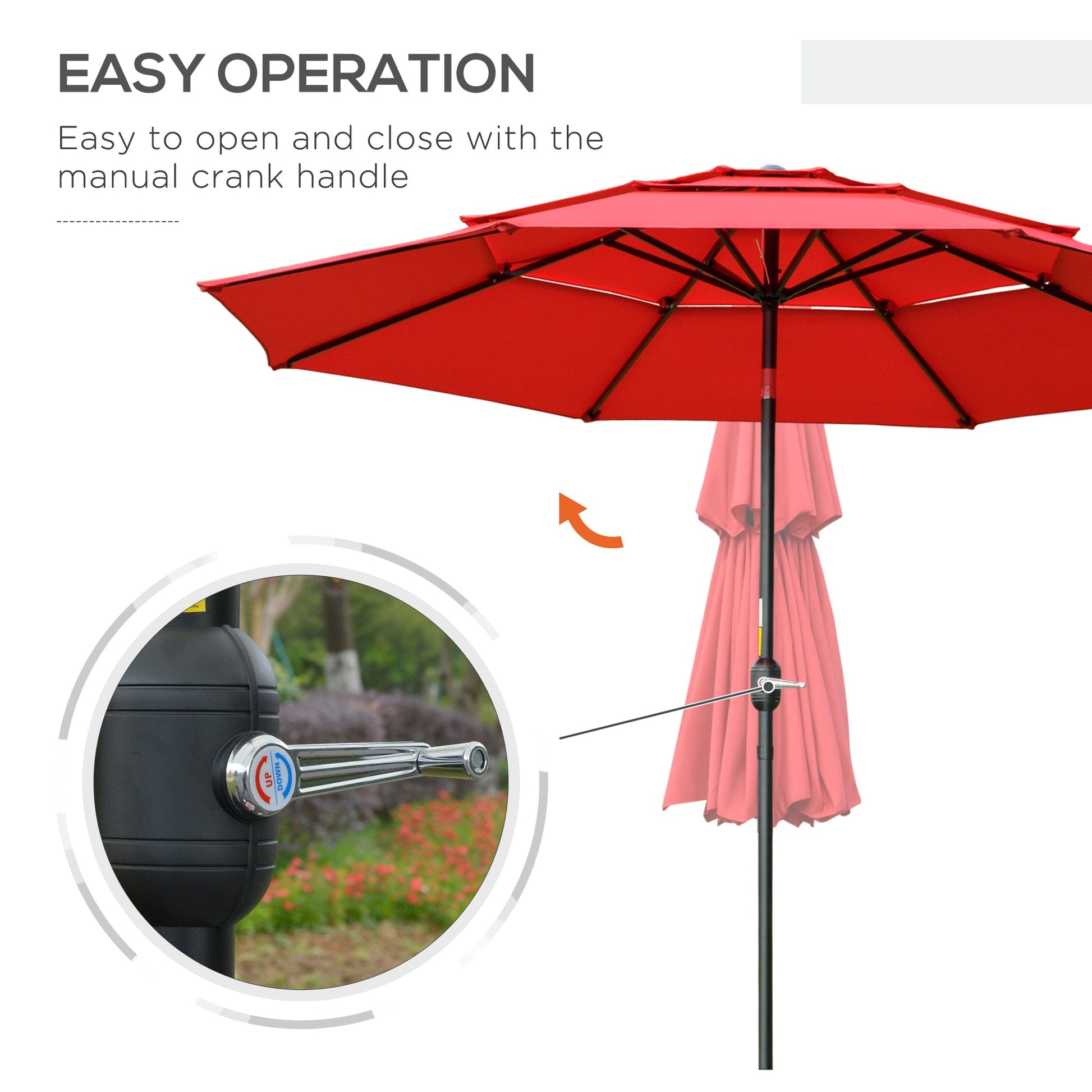 9FT 3 Tiers Patio Umbrella Outdoor Market Umbrella with Crank, Push Button Tilt for Deck, Backyard and Lawn, Red