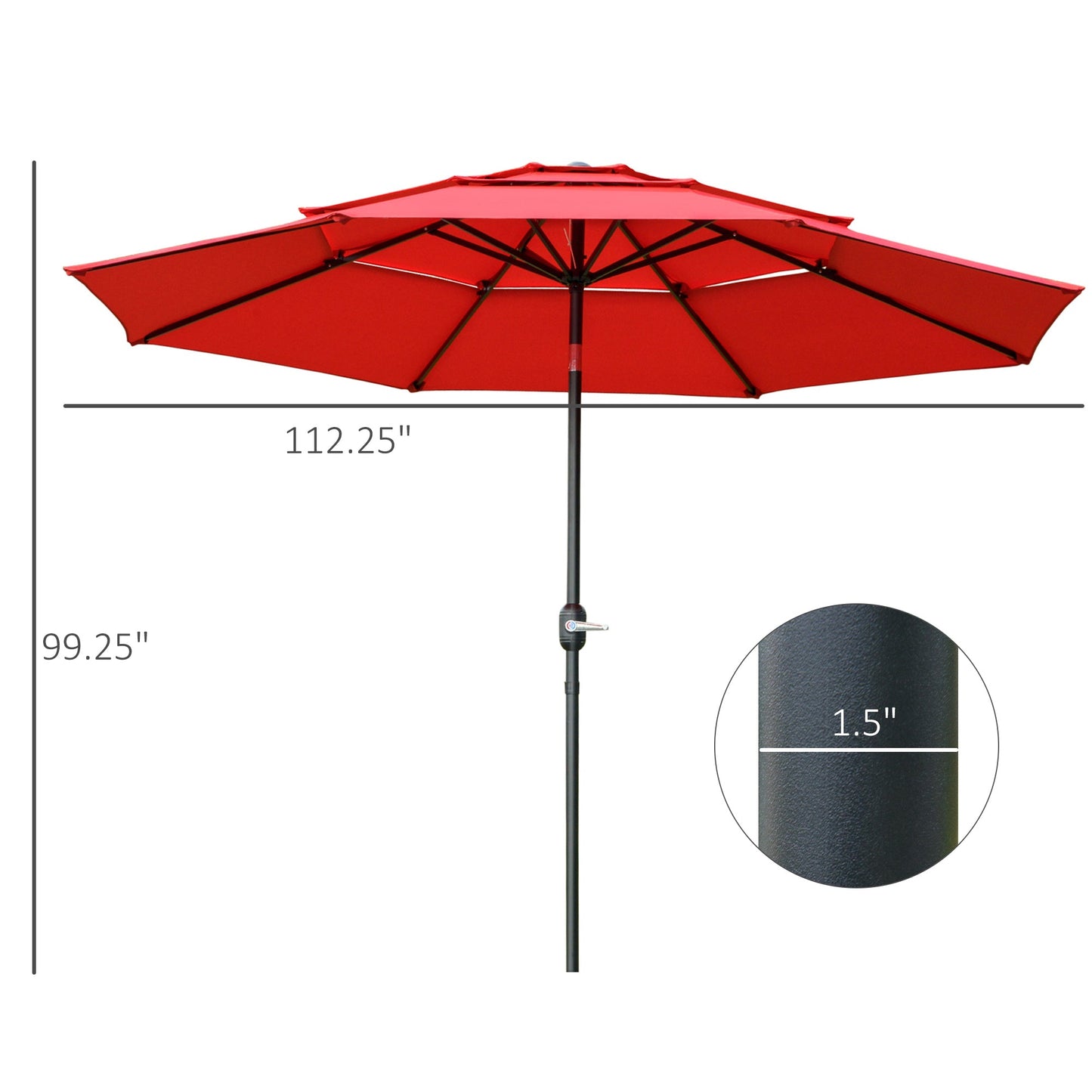 9FT 3 Tiers Patio Umbrella Outdoor Market Umbrella with Crank, Push Button Tilt for Deck, Backyard and Lawn, Red