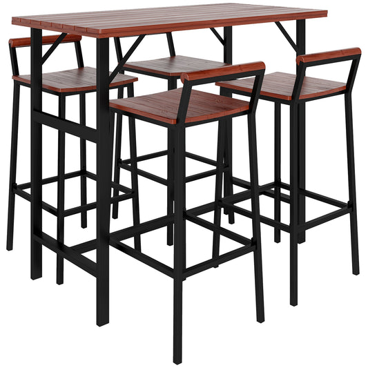 5 Piece Outdoor Bar Table and Chairs Set, Patio Bar Set with 47" Pub Height Tabel and 4 Bar Stools, for Backyard, Balcony, Porch, Pool, Lawn, Brown