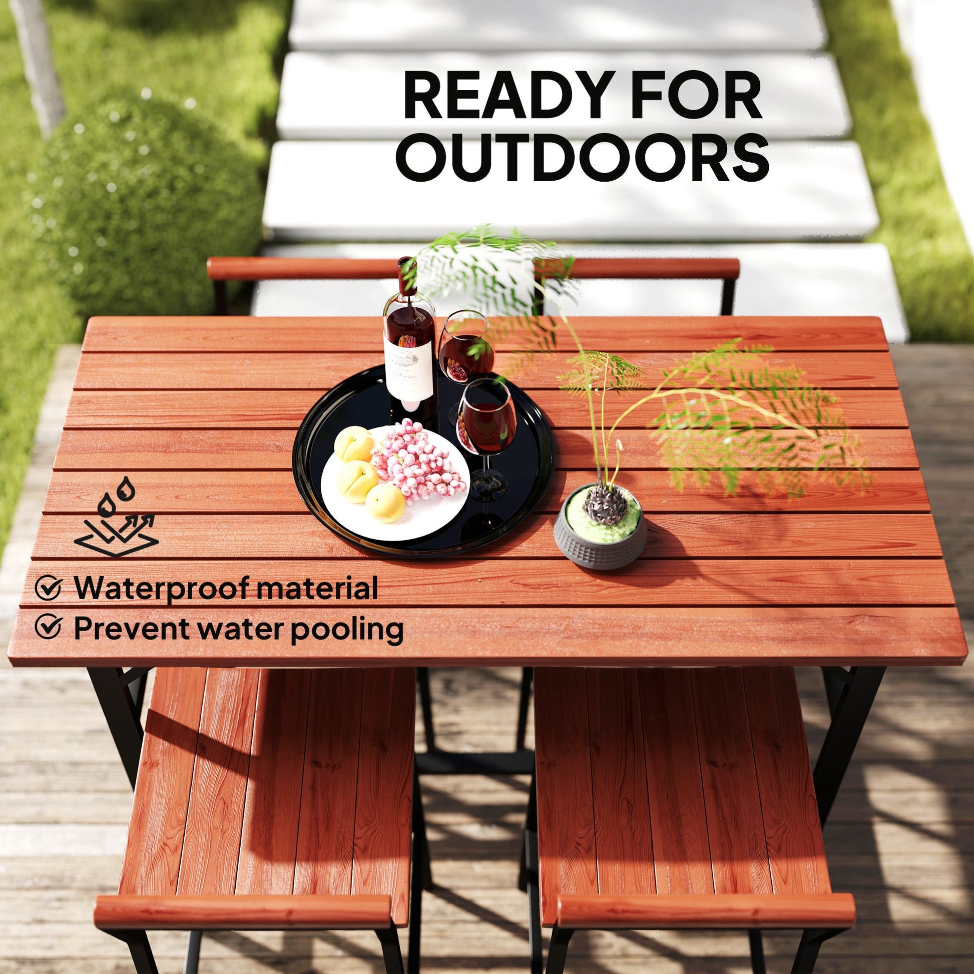 5 Piece Outdoor Bar Table and Chairs Set, Patio Bar Set with 47" Pub Height Tabel and 4 Bar Stools, for Backyard, Balcony, Porch, Pool, Lawn, Brown