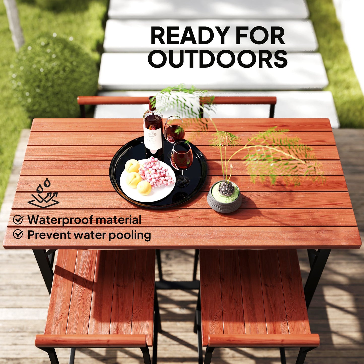 5 Piece Outdoor Bar Table and Chairs Set, Patio Bar Set with 47" Pub Height Tabel and 4 Bar Stools, for Backyard, Balcony, Porch, Pool, Lawn, Brown