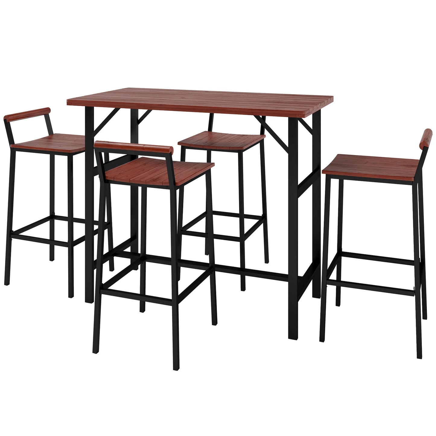5 Piece Outdoor Bar Table and Chairs Set, Patio Bar Set with 47" Pub Height Tabel and 4 Bar Stools, for Backyard, Balcony, Porch, Pool, Lawn, Brown