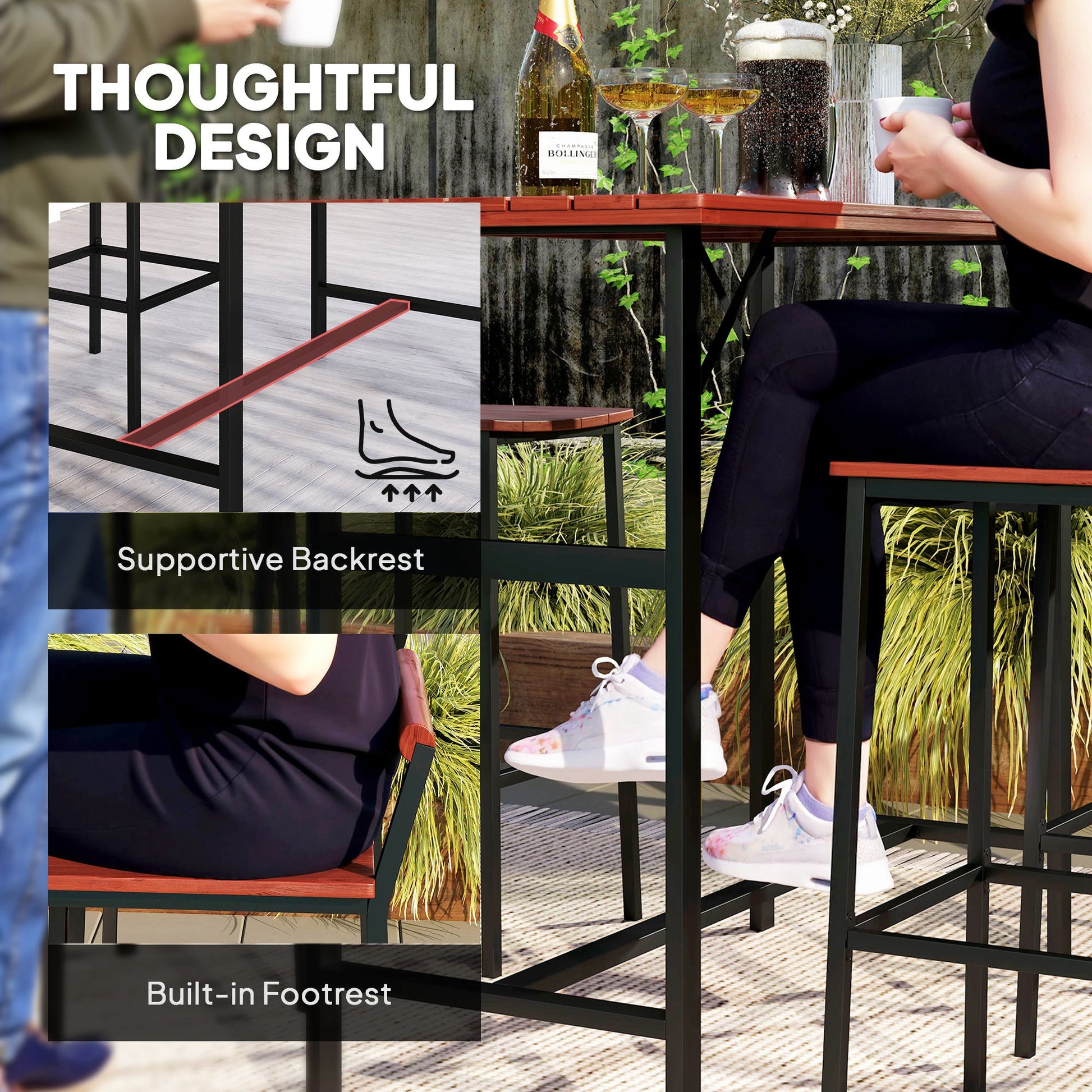 5 Piece Outdoor Bar Table and Chairs Set, Patio Bar Set with 47" Pub Height Tabel and 4 Bar Stools, for Backyard, Balcony, Porch, Pool, Lawn, Brown