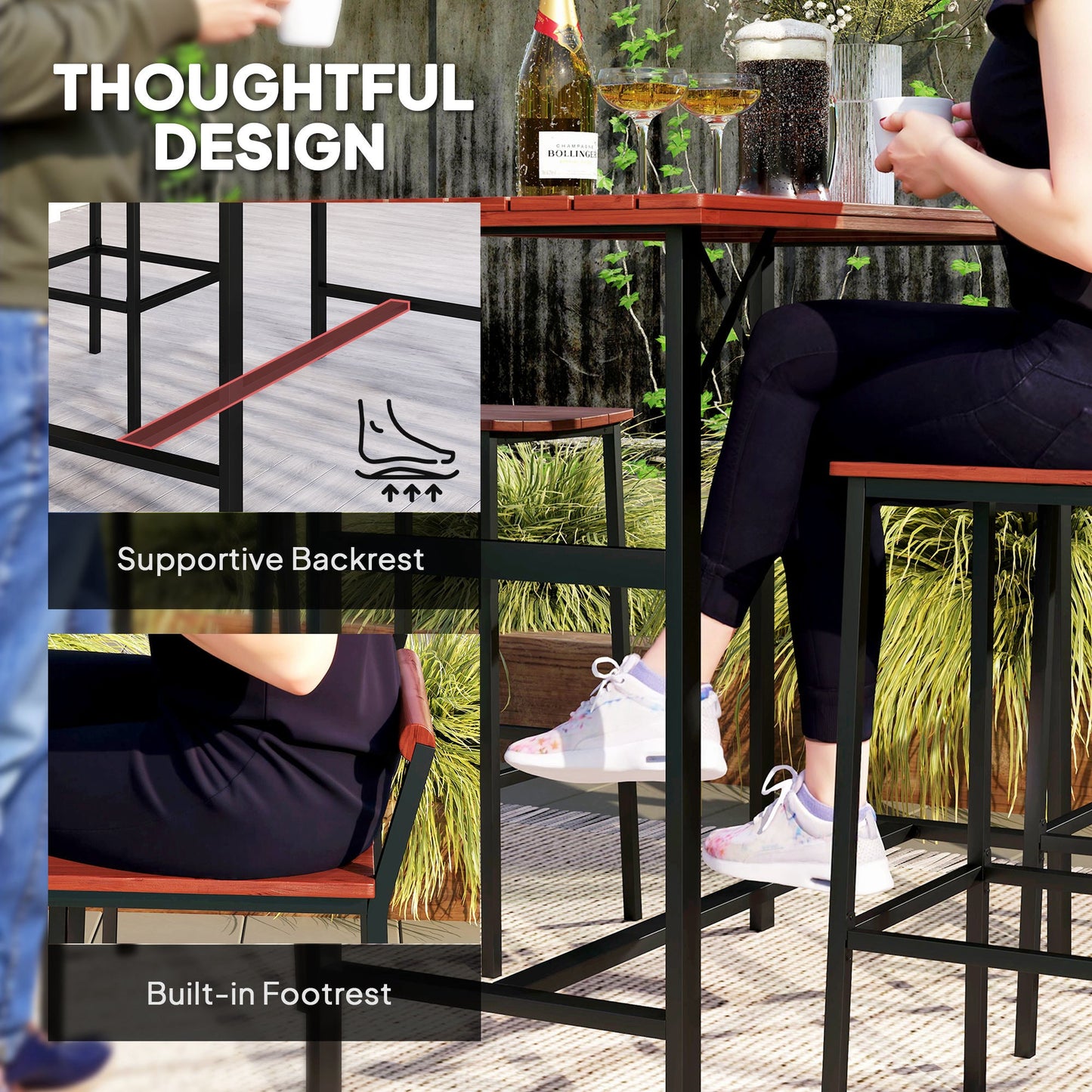 5 Piece Outdoor Bar Table and Chairs Set, Patio Bar Set with 47" Pub Height Tabel and 4 Bar Stools, for Backyard, Balcony, Porch, Pool, Lawn, Brown