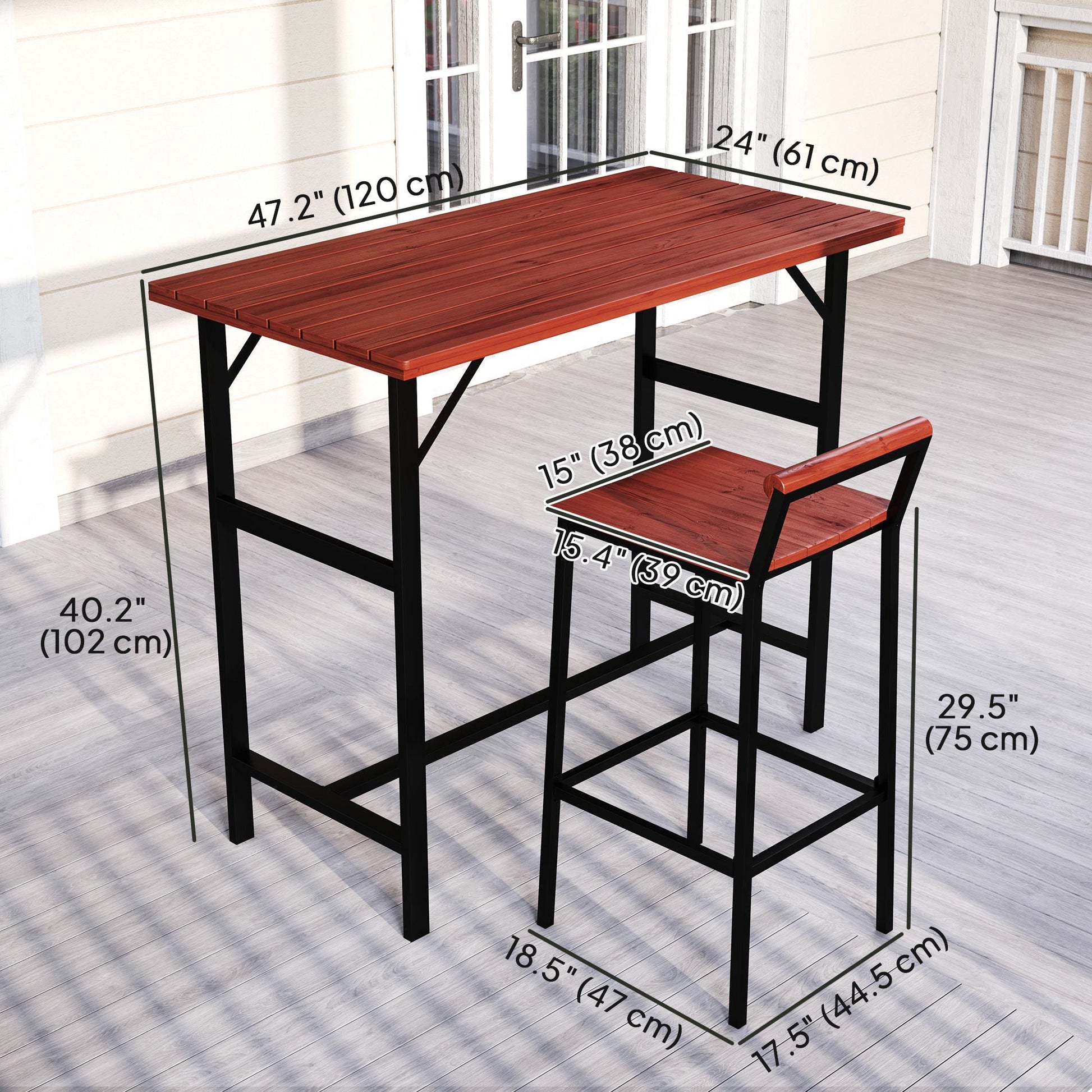 5 Piece Outdoor Bar Table and Chairs Set, Patio Bar Set with 47" Pub Height Tabel and 4 Bar Stools, for Backyard, Balcony, Porch, Pool, Lawn, Brown