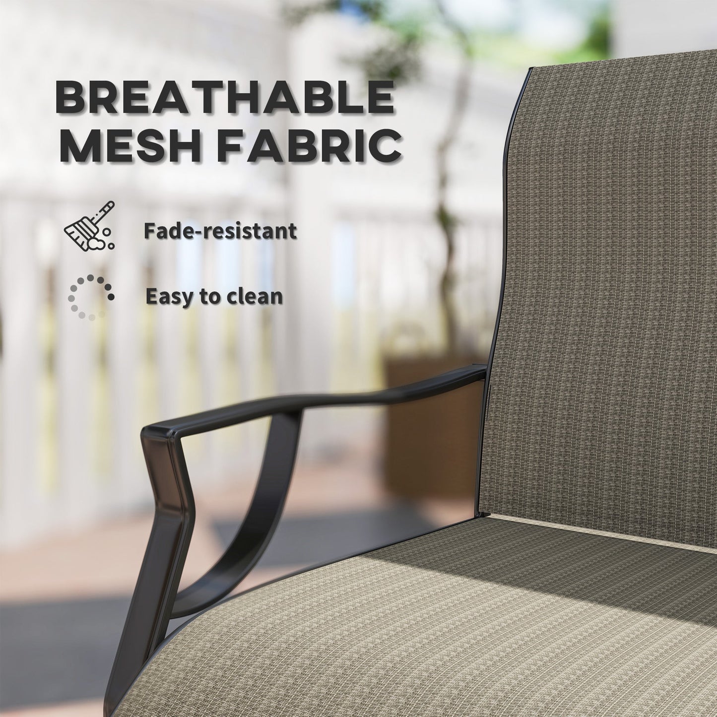 Patio Chairs Set of 2, C Spring Motion Outdoor Dining Chairs with High Back, Armrests, All Weather Breathable Fabric, Metal Frame, for Porch, Deck, Yard, Garden, Lawn