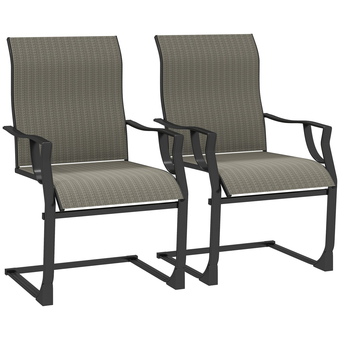 Patio Chairs Set of 2, C Spring Motion Outdoor Dining Chairs with High Back, Armrests, All Weather Breathable Fabric, Metal Frame, for Porch, Deck, Yard, Garden, Lawn