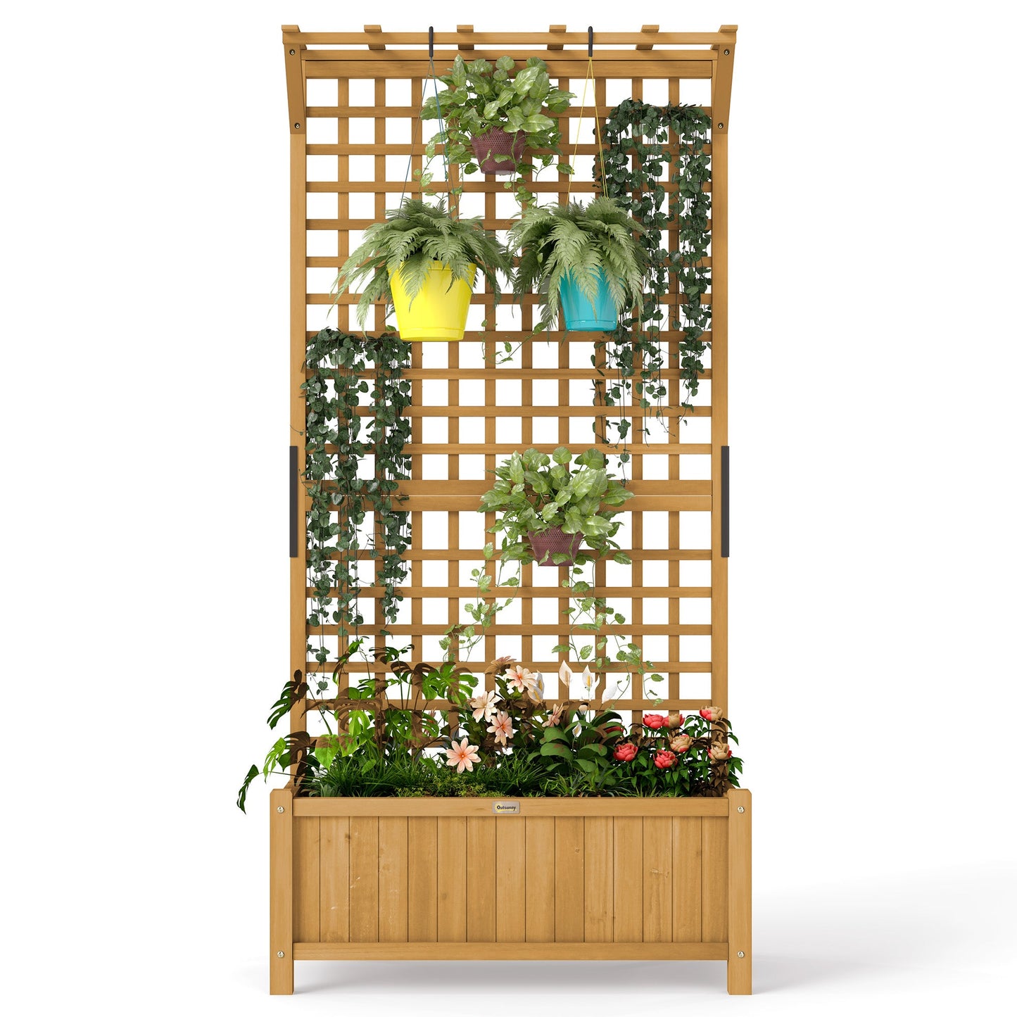 Raised Garden Bed, Wood Planter with Trellis for Vine Climbing, Privacy Screen Planter Box to Grow Vegetables, Herbs, and Flowers for Backyard, Patio, Deck, Yellow