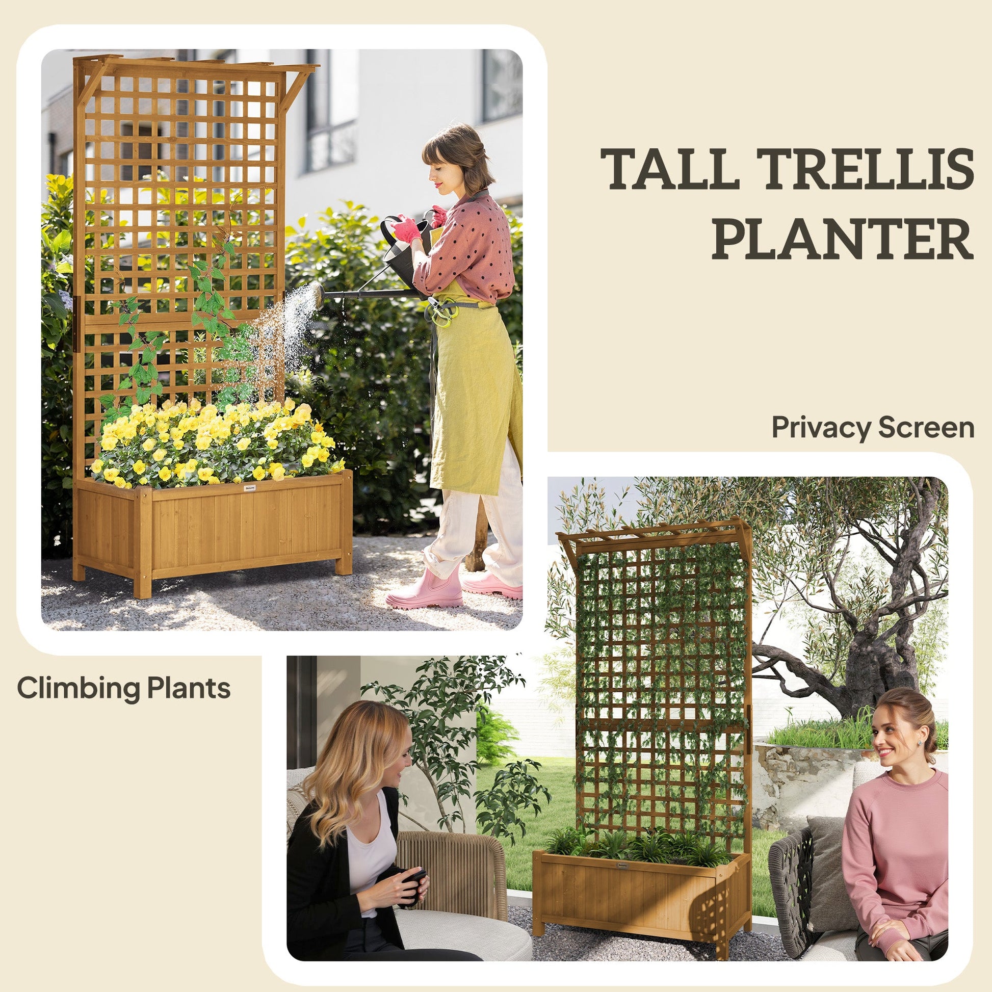 Raised Garden Bed, Wood Planter with Trellis for Vine Climbing, Privacy Screen Planter Box to Grow Vegetables, Herbs, and Flowers for Backyard, Patio, Deck, Yellow