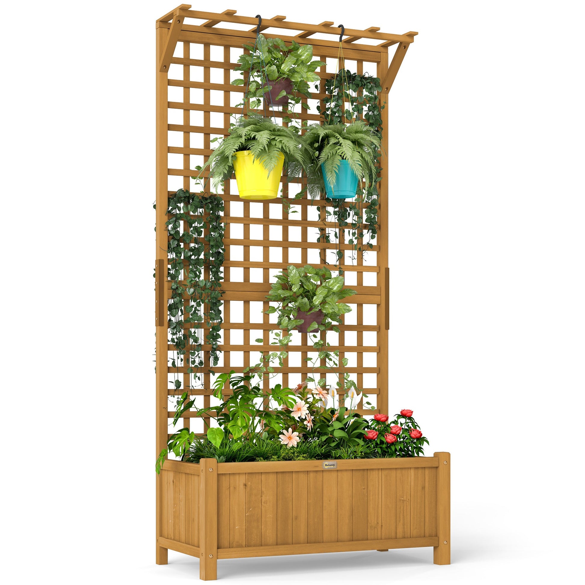 Raised Garden Bed, Wood Planter with Trellis for Vine Climbing, Privacy Screen Planter Box to Grow Vegetables, Herbs, and Flowers for Backyard, Patio, Deck, Yellow