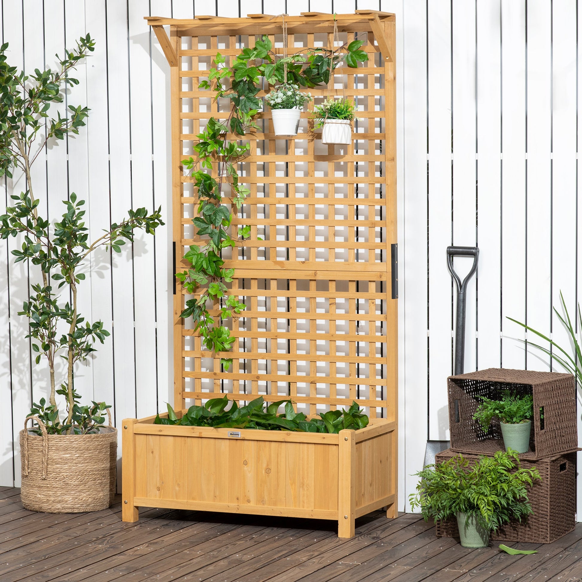 Raised Garden Bed, Wood Planter with Trellis for Vine Climbing, Privacy Screen Planter Box to Grow Vegetables, Herbs, and Flowers for Backyard, Patio, Deck, Yellow