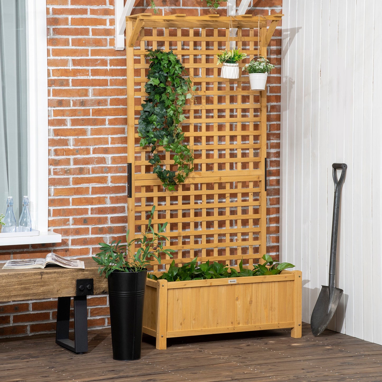Raised Garden Bed, Wood Planter with Trellis for Vine Climbing, Privacy Screen Planter Box to Grow Vegetables, Herbs, and Flowers for Backyard, Patio, Deck, Yellow