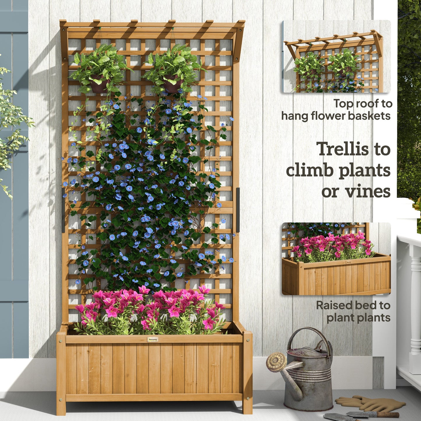 Raised Garden Bed, Wood Planter with Trellis for Vine Climbing, Privacy Screen Planter Box to Grow Vegetables, Herbs, and Flowers for Backyard, Patio, Deck, Yellow