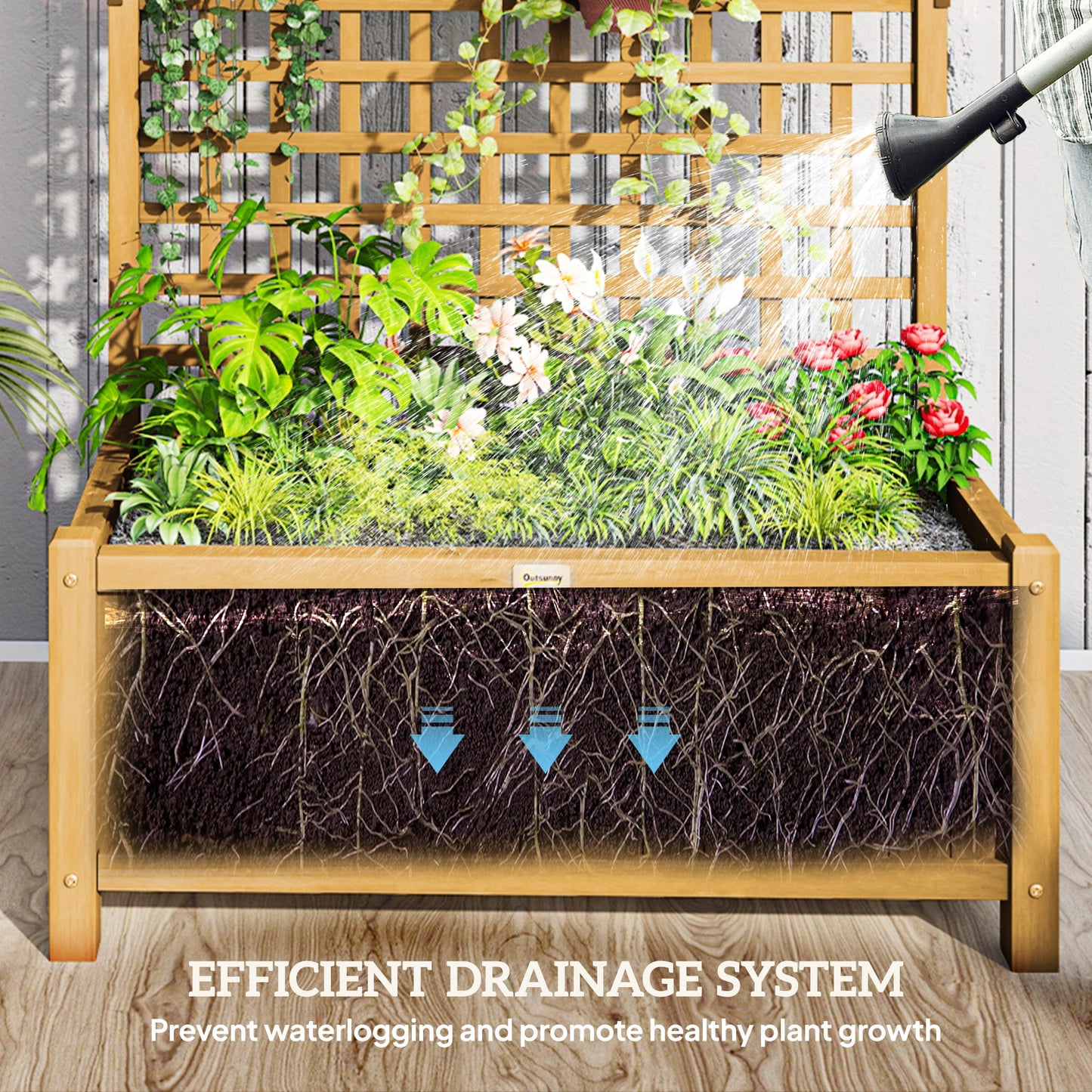 Raised Garden Bed, Wood Planter with Trellis for Vine Climbing, Privacy Screen Planter Box to Grow Vegetables, Herbs, and Flowers for Backyard, Patio, Deck, Yellow