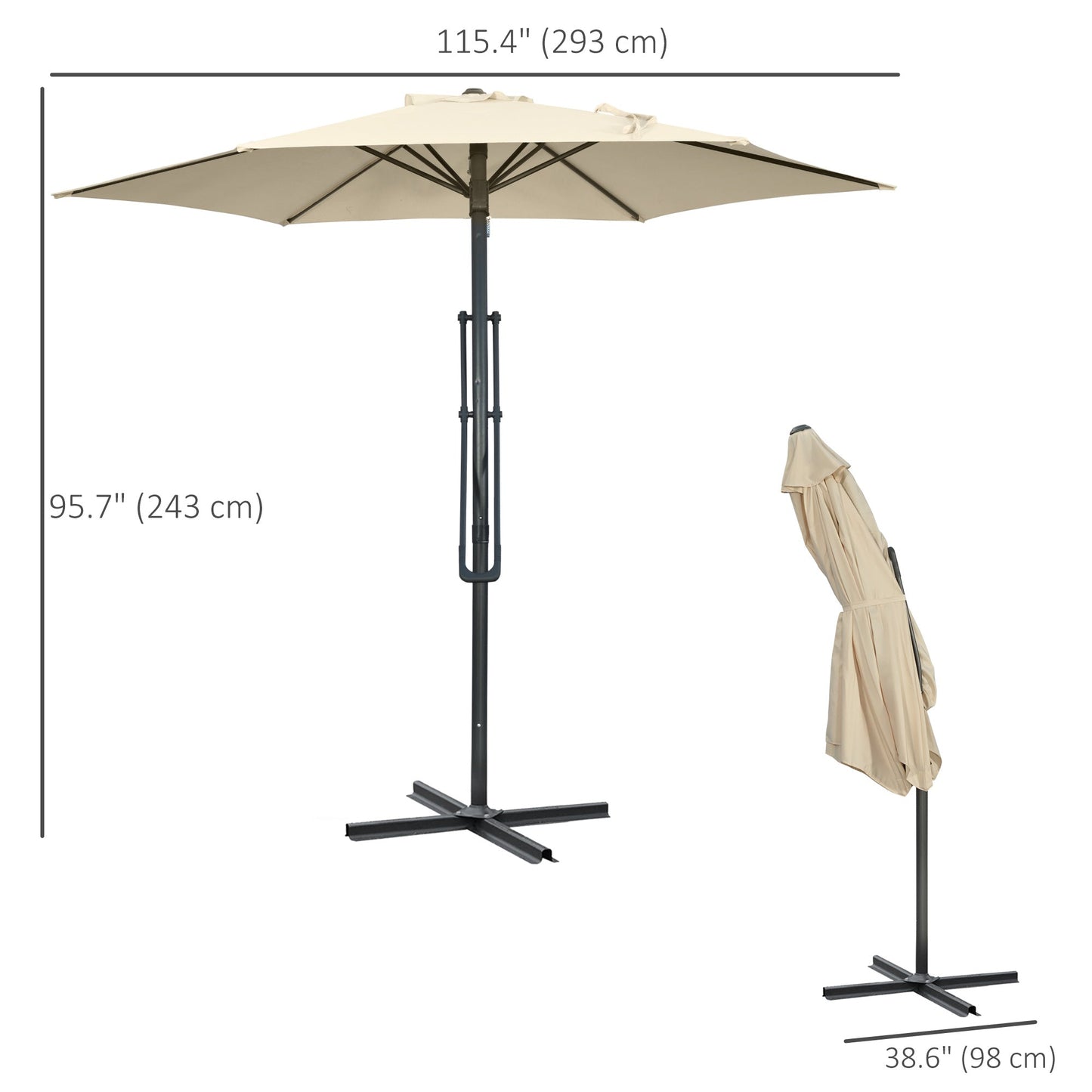 9.6ft Cantilever Patio Umbrella with Easy Lever, Offset Umbrella with Crank Handle, Cross Base, 6 Metal Ribs, Outdoor Sun Shade for Garden, Deck, Cream White