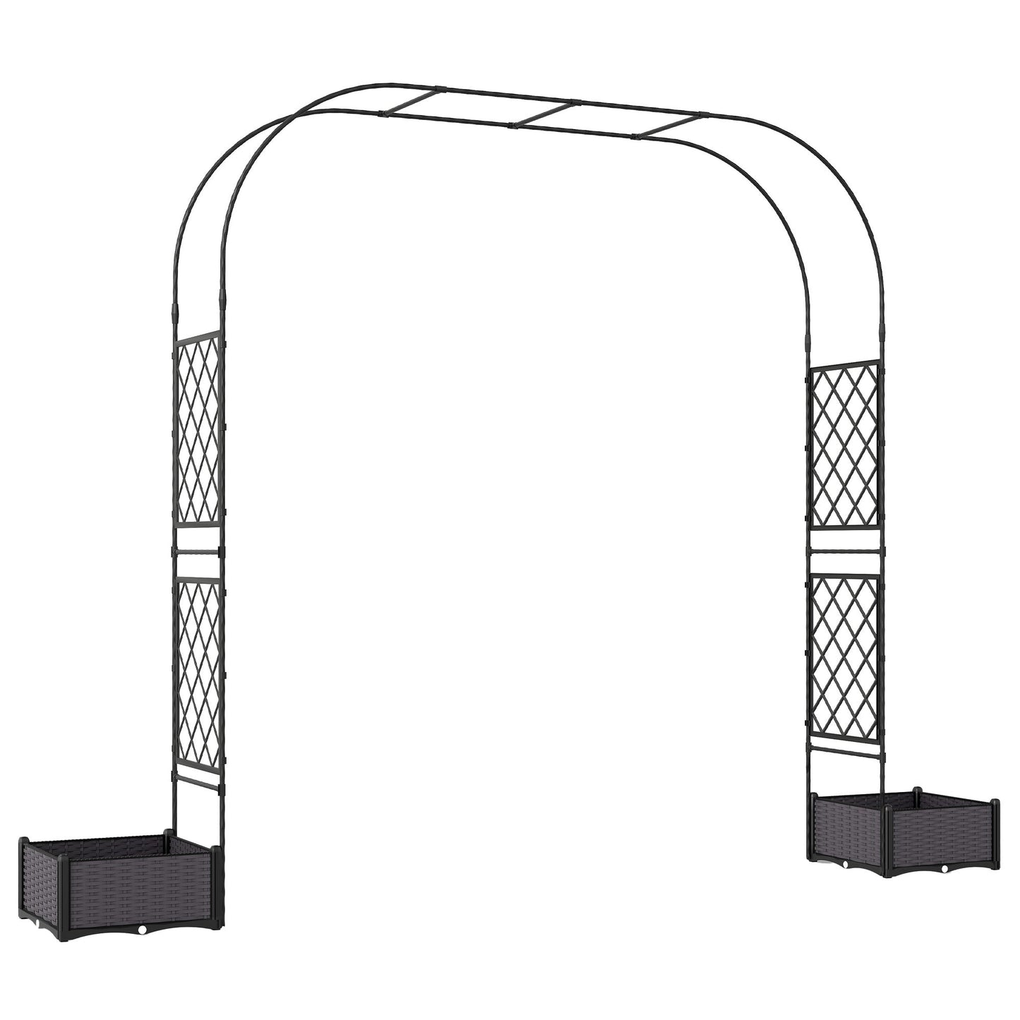 7.2ft Garden Arch with 2 Planter Boxes, PE-Coated Steel Outdoor Trellis Arbor for Climbing Plants, Wedding Arch for Party Outdoor Garden Backyard, Black