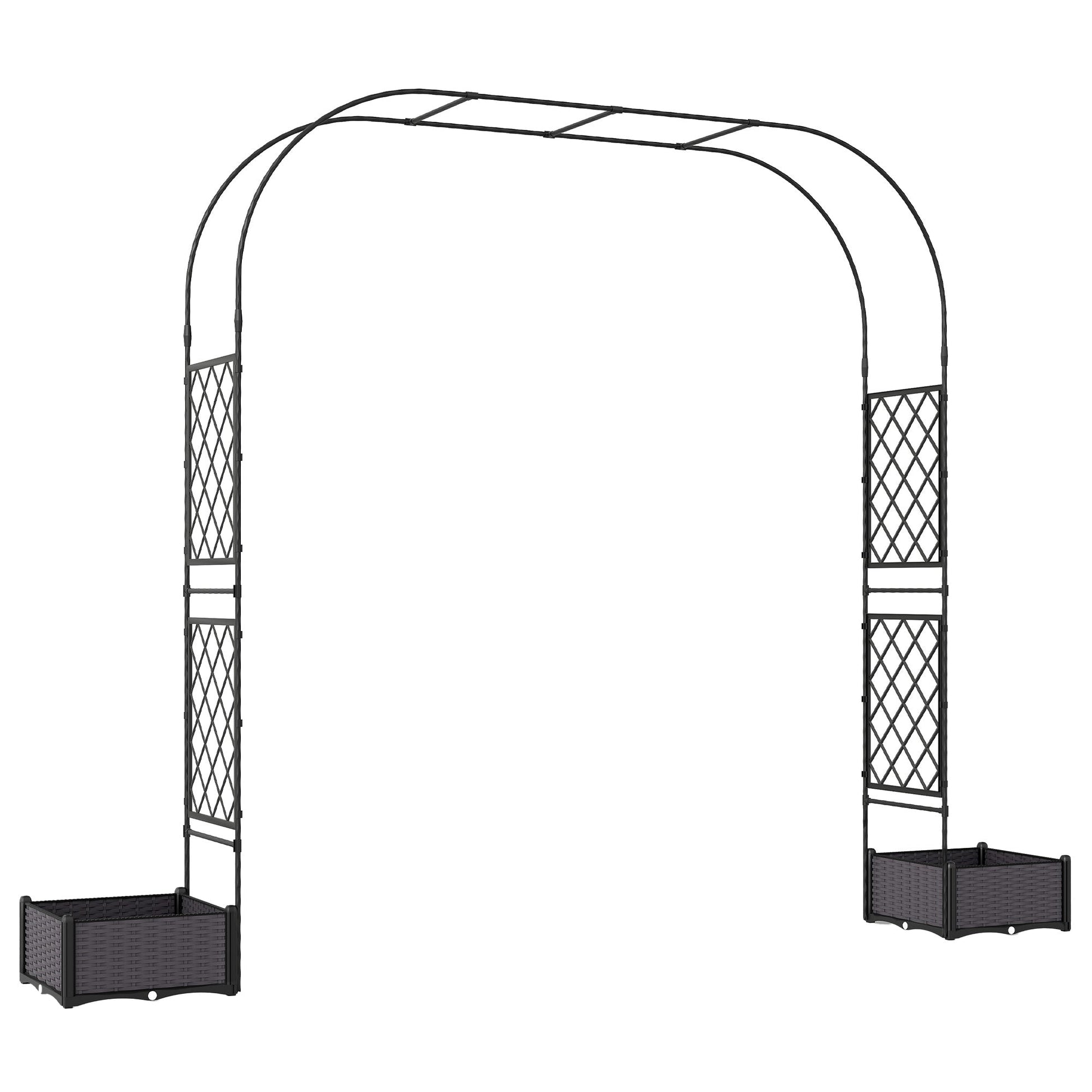 7.2ft Garden Arch with 2 Planter Boxes, PE-Coated Steel Outdoor Trellis Arbor for Climbing Plants, Wedding Arch for Party Outdoor Garden Backyard, Black
