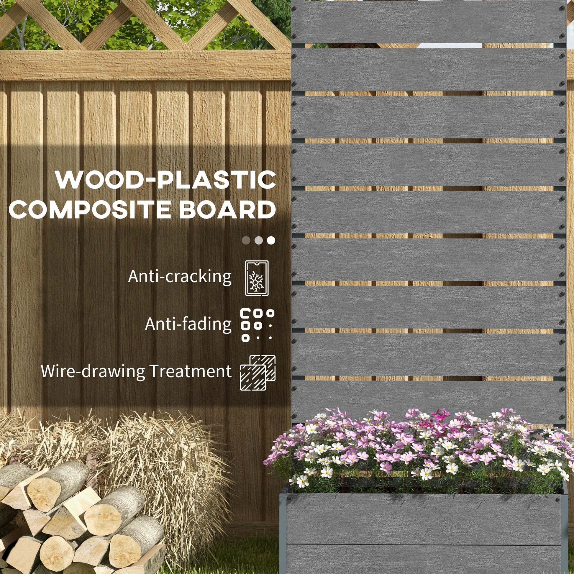 Raised Garden Bed with Trellis for Climbing Plants, 28" x 15" x 59" Planter Box with Self Draining Gap, Freestanding Trellis Planter for Outdoor, Patio, Dark Grey