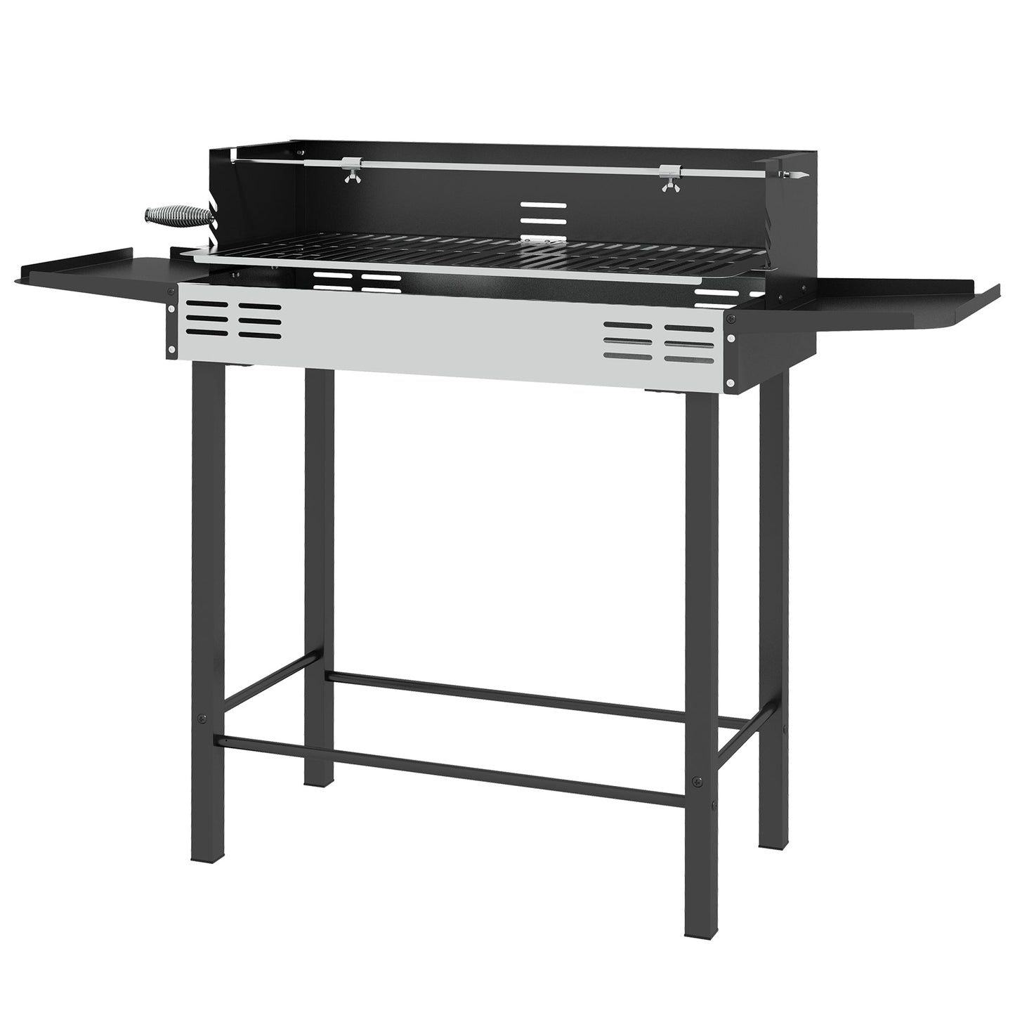 Rotisserie Grill Roaster, Charcoal BBQ Split Roaster for Chicken or Turkey with 3-Level Grill Grate, Foldable Storage Shelves, and Wind Deflector, Stainless Steel, Black