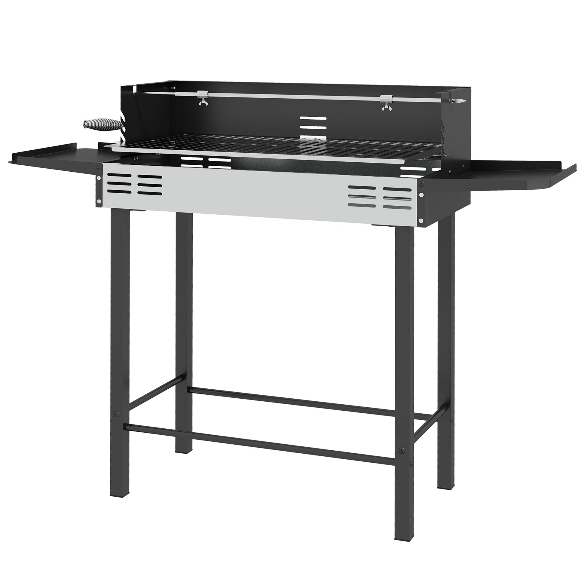 Rotisserie Grill Roaster, Charcoal BBQ Split Roaster for Chicken or Turkey with 3-Level Grill Grate, Foldable Storage Shelves, and Wind Deflector, Stainless Steel, Black