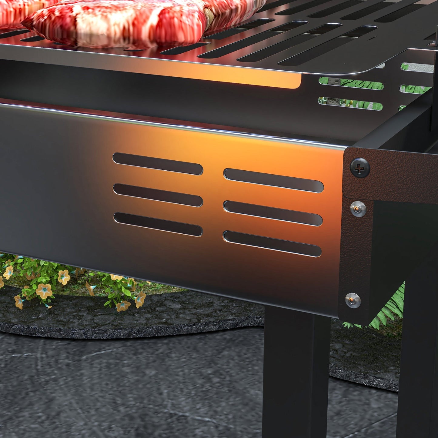 Rotisserie Grill Roaster, Charcoal BBQ Split Roaster for Chicken or Turkey with 3-Level Grill Grate, Foldable Storage Shelves, and Wind Deflector, Stainless Steel, Black