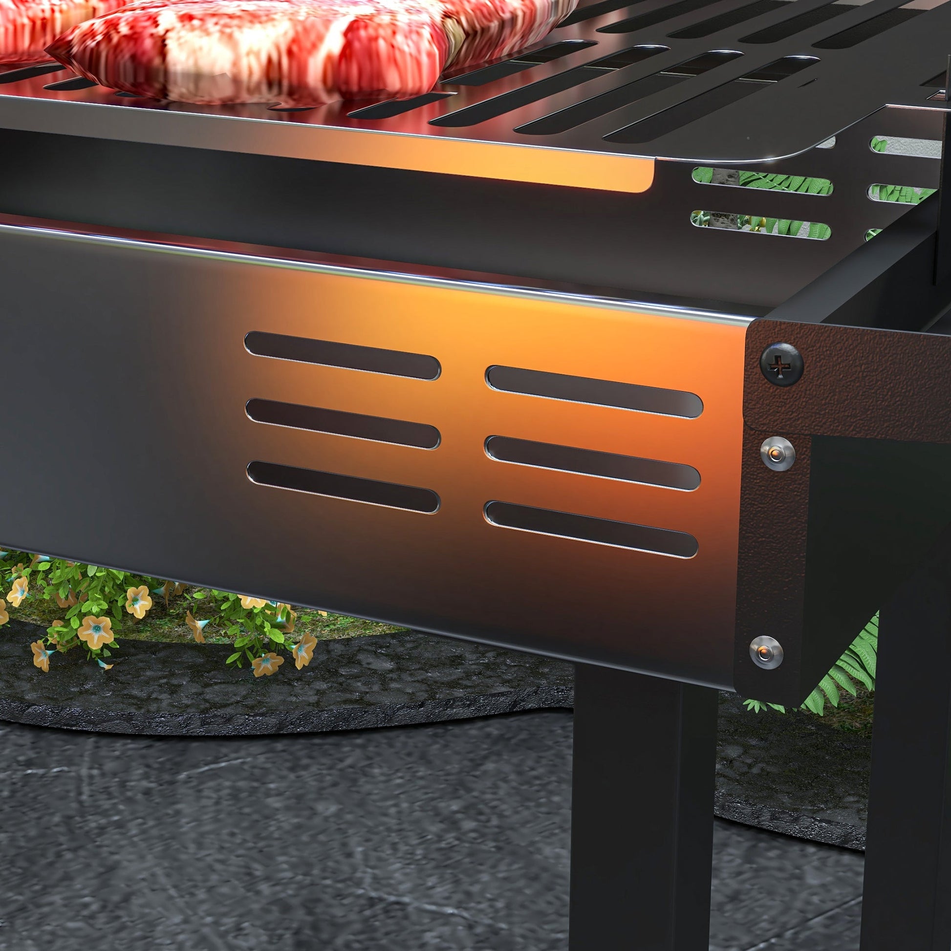 Rotisserie Grill Roaster, Charcoal BBQ Split Roaster for Chicken or Turkey with 3-Level Grill Grate, Foldable Storage Shelves, and Wind Deflector, Stainless Steel, Black