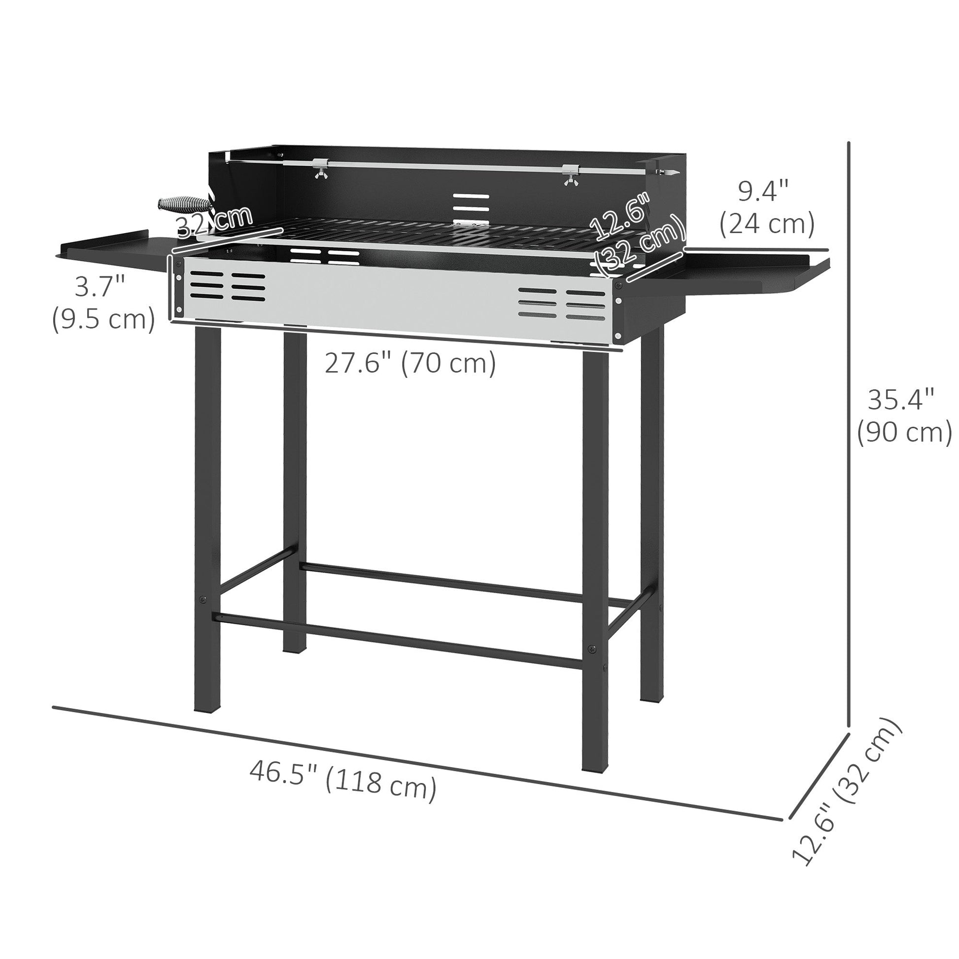 Rotisserie Grill Roaster, Charcoal BBQ Split Roaster for Chicken or Turkey with 3-Level Grill Grate, Foldable Storage Shelves, and Wind Deflector, Stainless Steel, Black