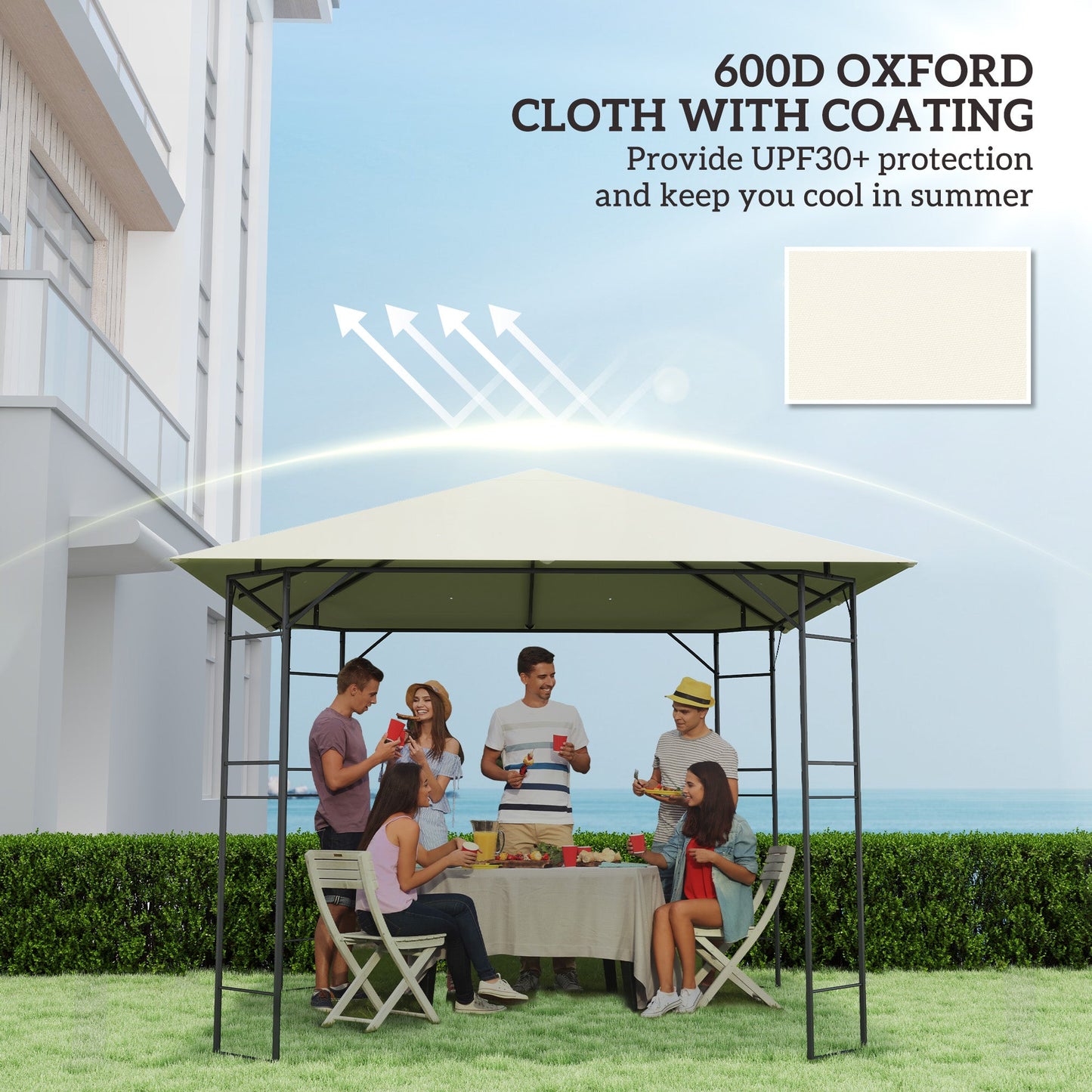 10' x 10' Gazebo Replacement Canopy Cover, Outdoor Gazebo Roof Replacement with Drain Holes, Water Resistant PVC Coating, 370g/㎡, UPF30+, TOP COVER ONLY, Cream White