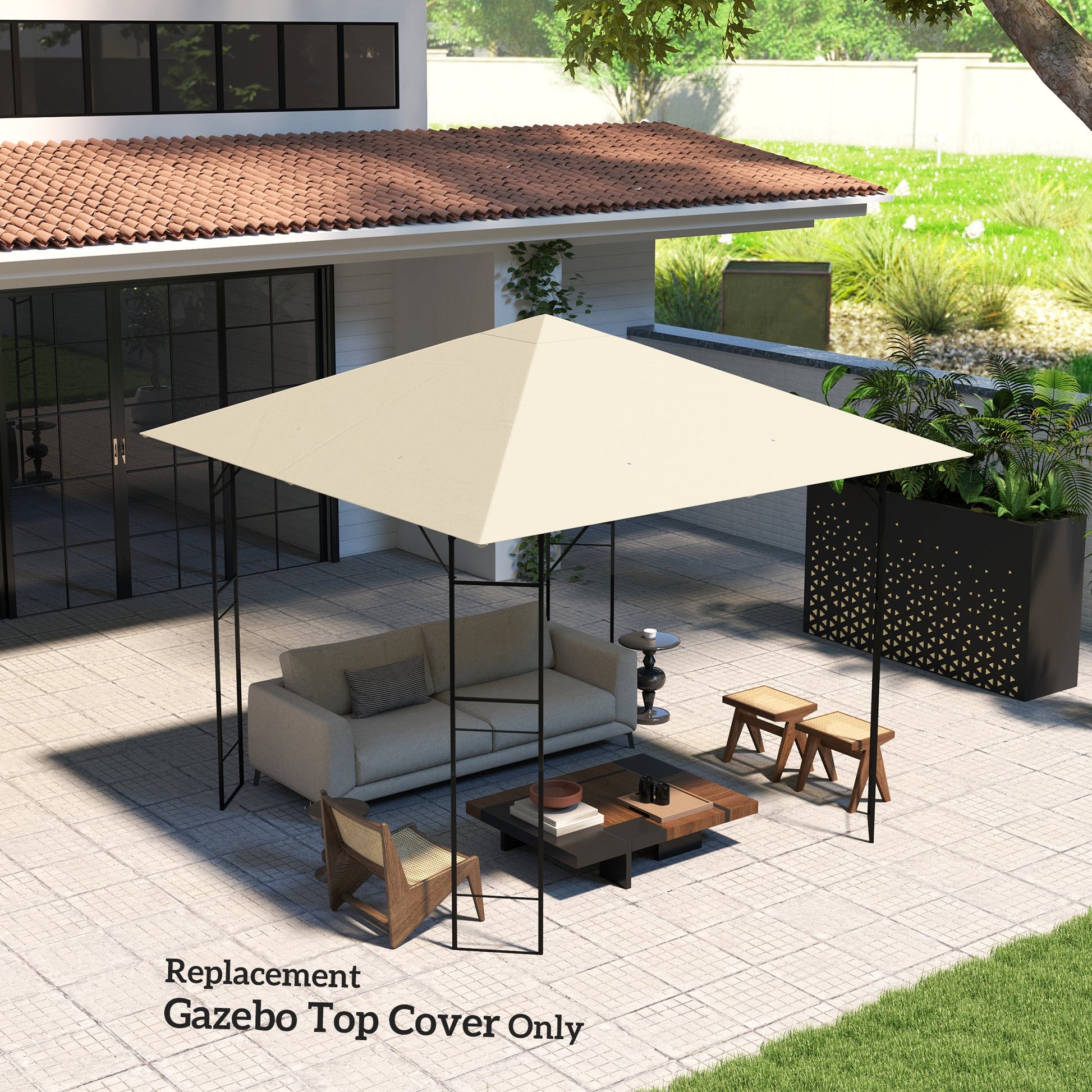 10' x 10' Gazebo Replacement Canopy Cover, Outdoor Gazebo Roof Replacement with Drain Holes, Water Resistant PVC Coating, 370g/㎡, UPF30+, TOP COVER ONLY, Cream White