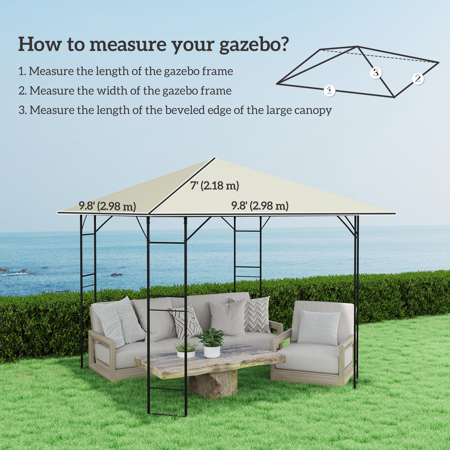 10' x 10' Gazebo Replacement Canopy Cover, Outdoor Gazebo Roof Replacement with Drain Holes, Water Resistant PVC Coating, 370g/㎡, UPF30+, TOP COVER ONLY, Cream White