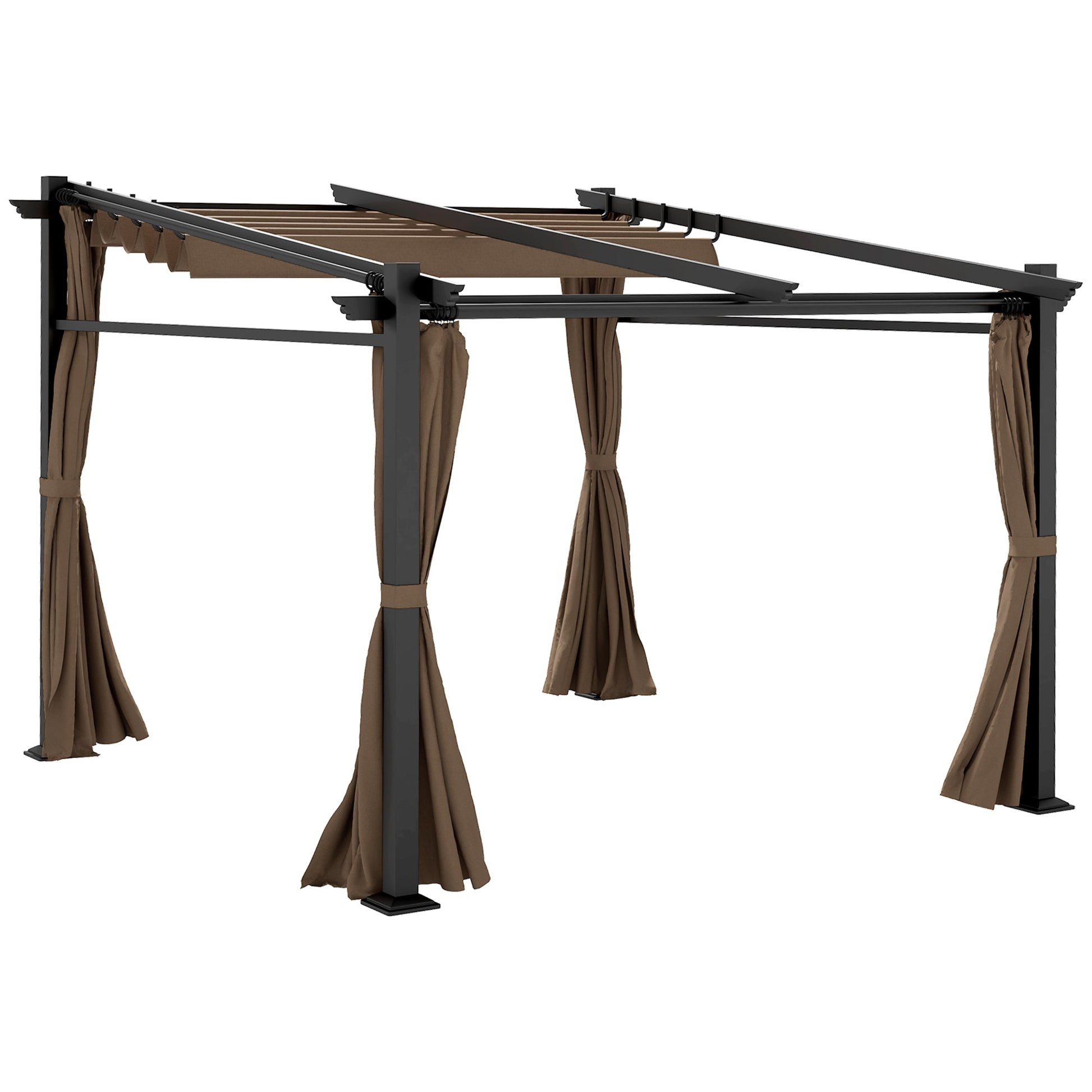 10' x 10' Metal Pergola with Sliding Roof Canopy, Retractable Pergola Canopy for Outdoor, Patio, Coffee