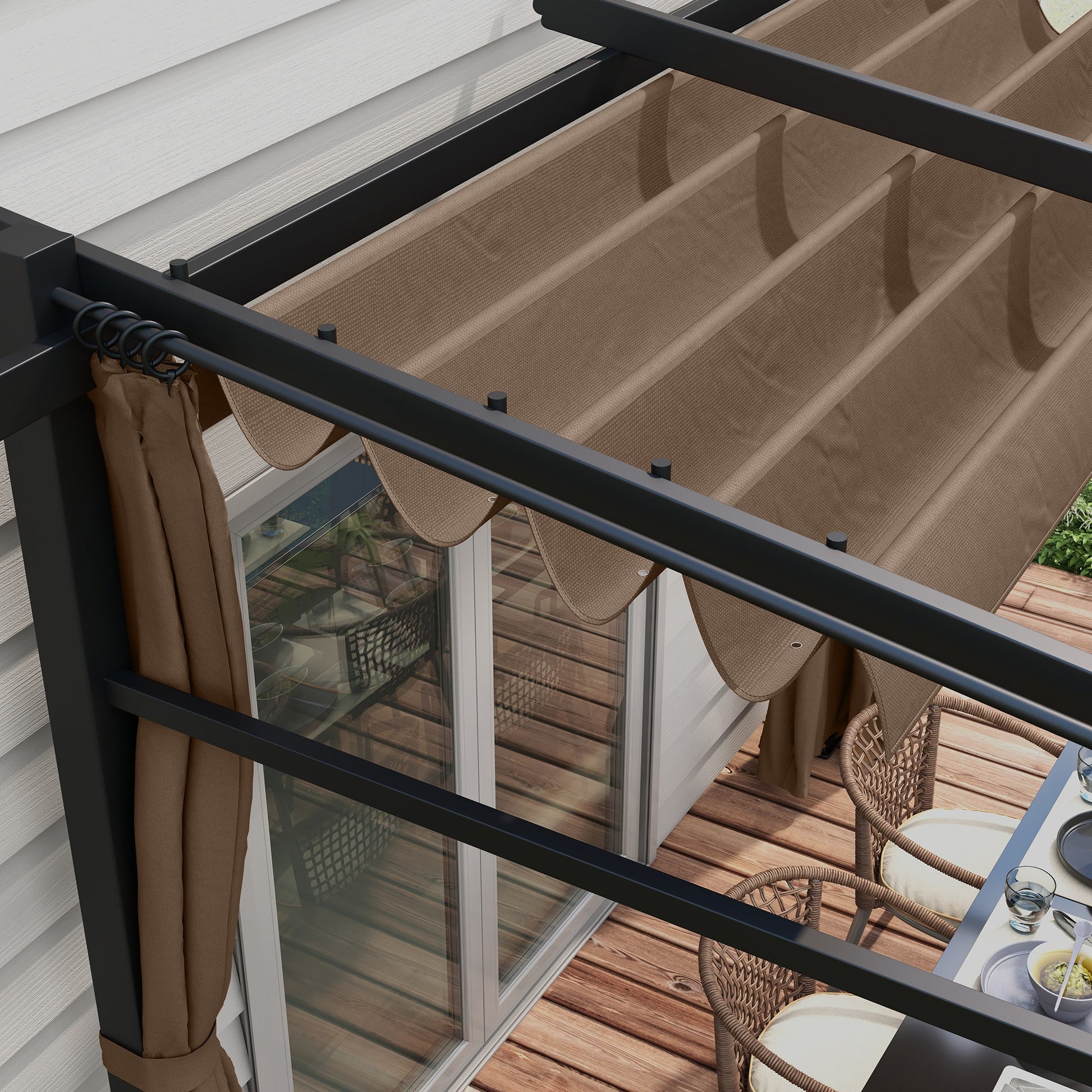 10' x 10' Metal Pergola with Sliding Roof Canopy, Retractable Pergola Canopy for Outdoor, Patio, Coffee