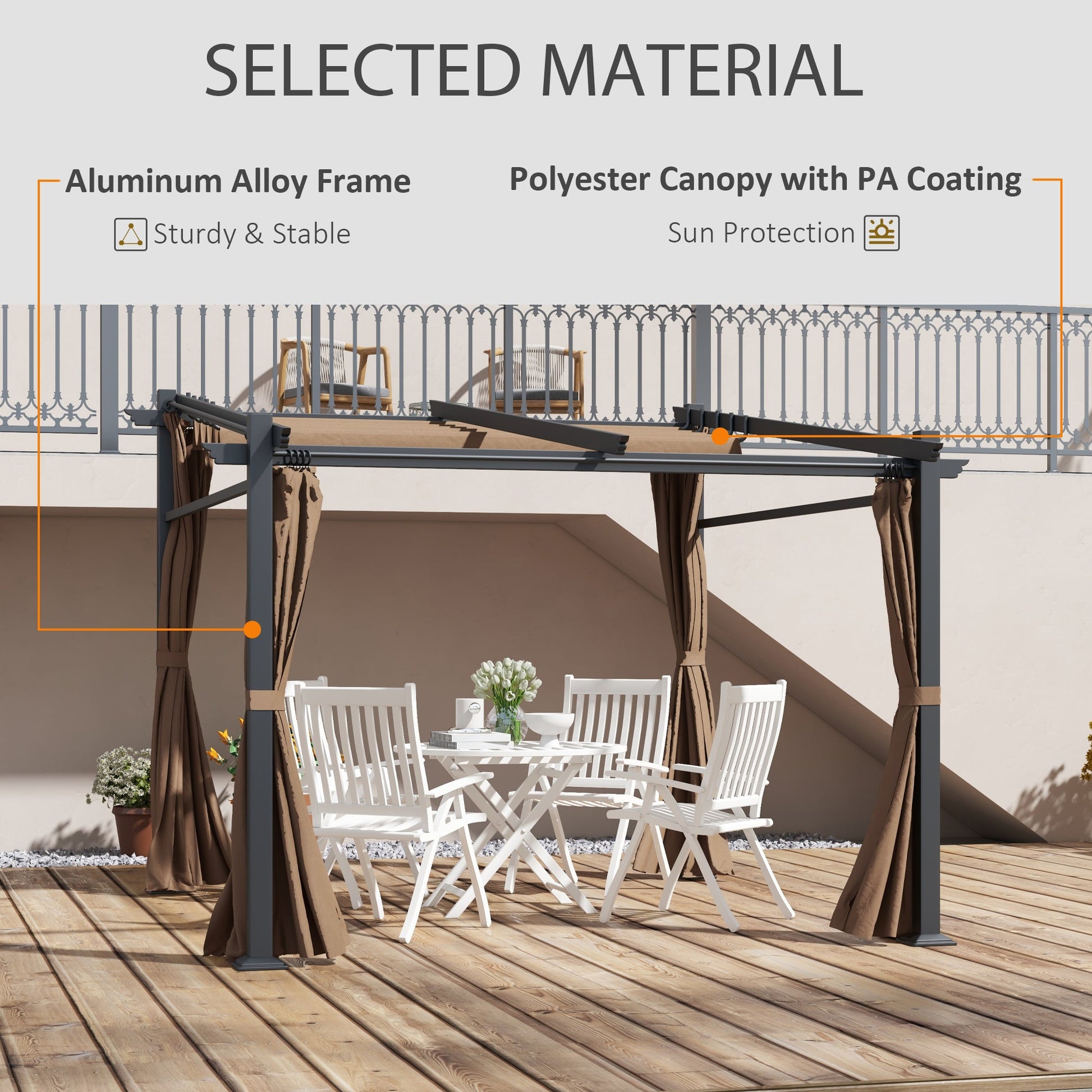 10' x 10' Metal Pergola with Sliding Roof Canopy, Retractable Pergola Canopy for Outdoor, Patio, Coffee