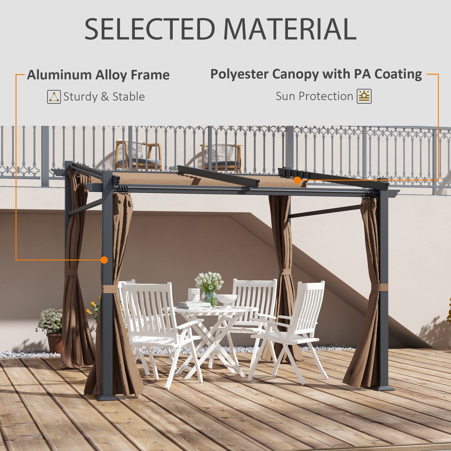 10' x 10' Metal Pergola with Sliding Roof Canopy, Retractable Pergola Canopy for Outdoor, Patio, Coffee