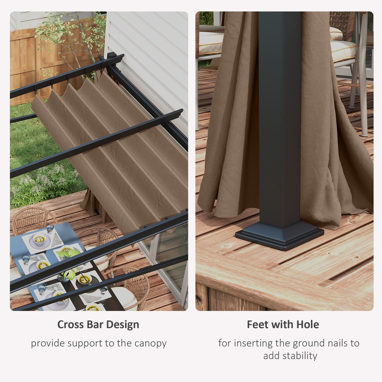 10' x 10' Metal Pergola with Sliding Roof Canopy, Retractable Pergola Canopy for Outdoor, Patio, Coffee