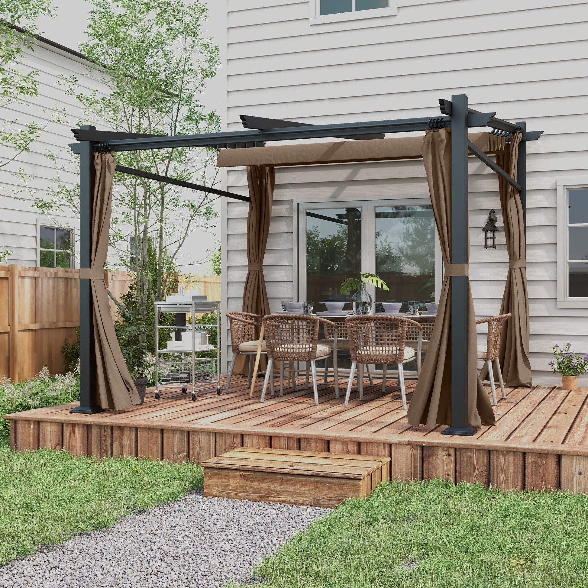 10' x 10' Metal Pergola with Sliding Roof Canopy, Retractable Pergola Canopy for Outdoor, Patio, Coffee