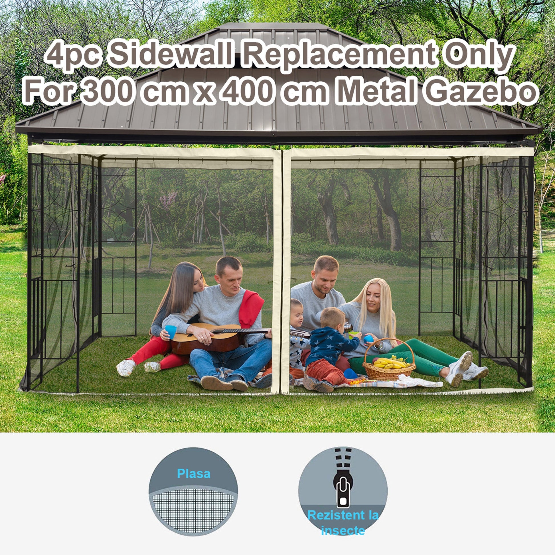 Replacement Mosquito Netting for Gazebo 10' x 10' Black Screen Walls for Canopy with Zippers for Parties and Outdoor Activities, Cream White