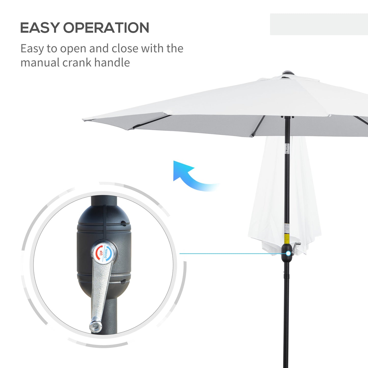 10' x 8' Round Market Umbrella, Patio Umbrella with Crank Handle and Tilt, Outdoor Parasol for Garden, Bench, Lawn, White