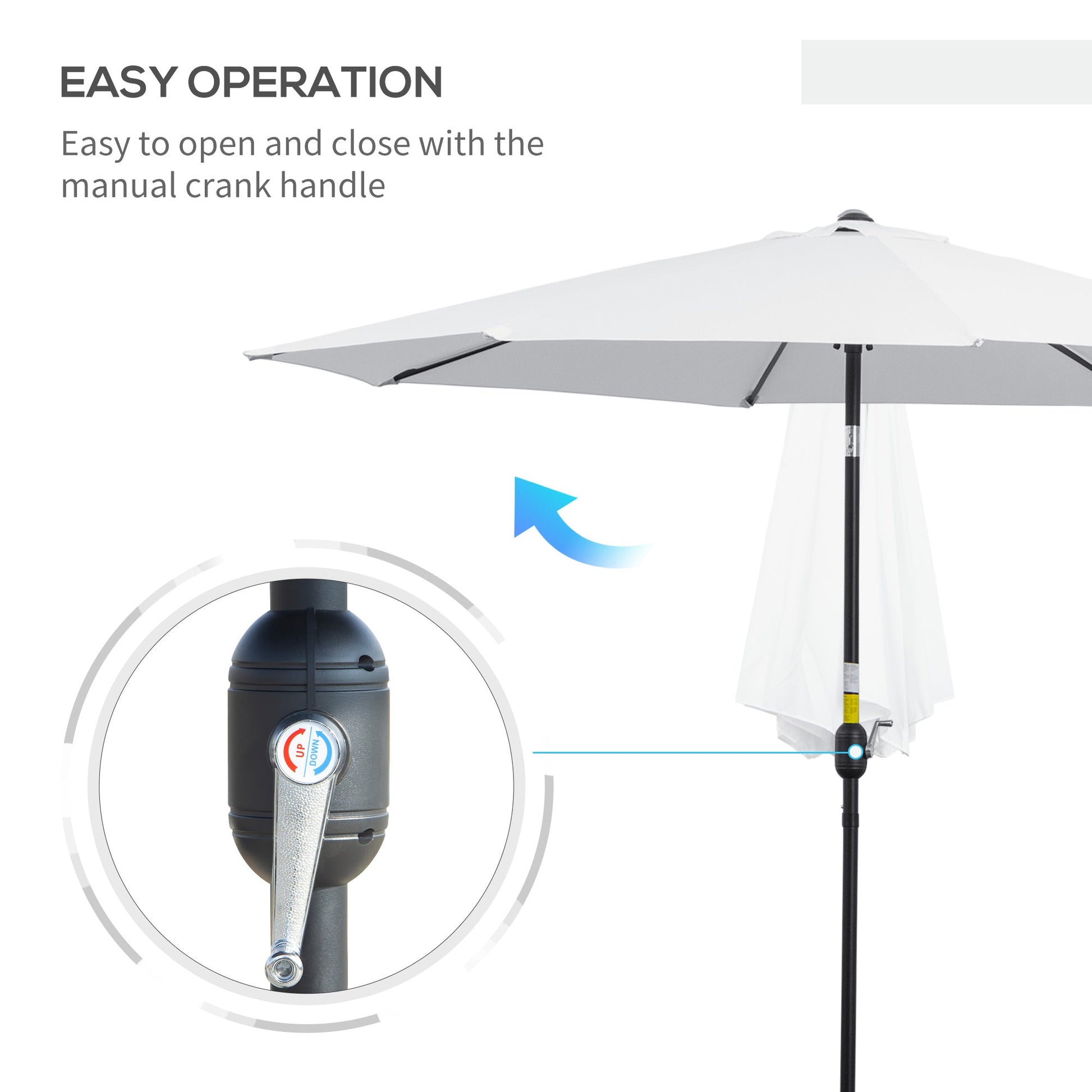 10' x 8' Round Market Umbrella, Patio Umbrella with Crank Handle and Tilt, Outdoor Parasol for Garden, Bench, Lawn, White