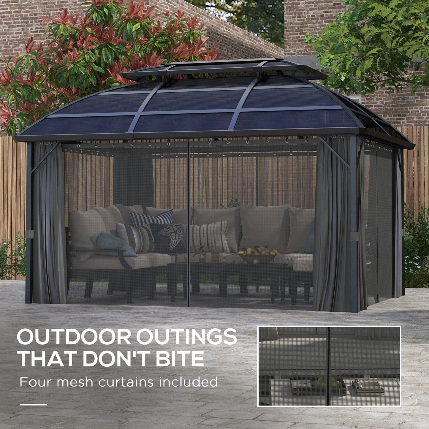 13' x 10' Patio Gazebo, Double Roof Outdoor Gazebo Canopy Shelter with Curtains, Nettings and Aluminium Frame for Garden, Lawn, Backyard and Deck, Black
