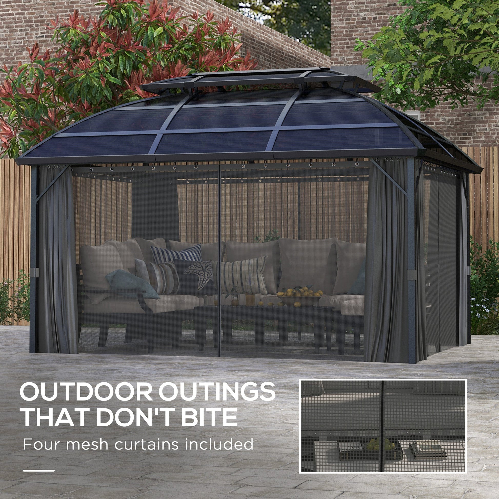 13' x 10' Patio Gazebo, Double Roof Outdoor Gazebo Canopy Shelter with Curtains, Nettings and Aluminium Frame for Garden, Lawn, Backyard and Deck, Black