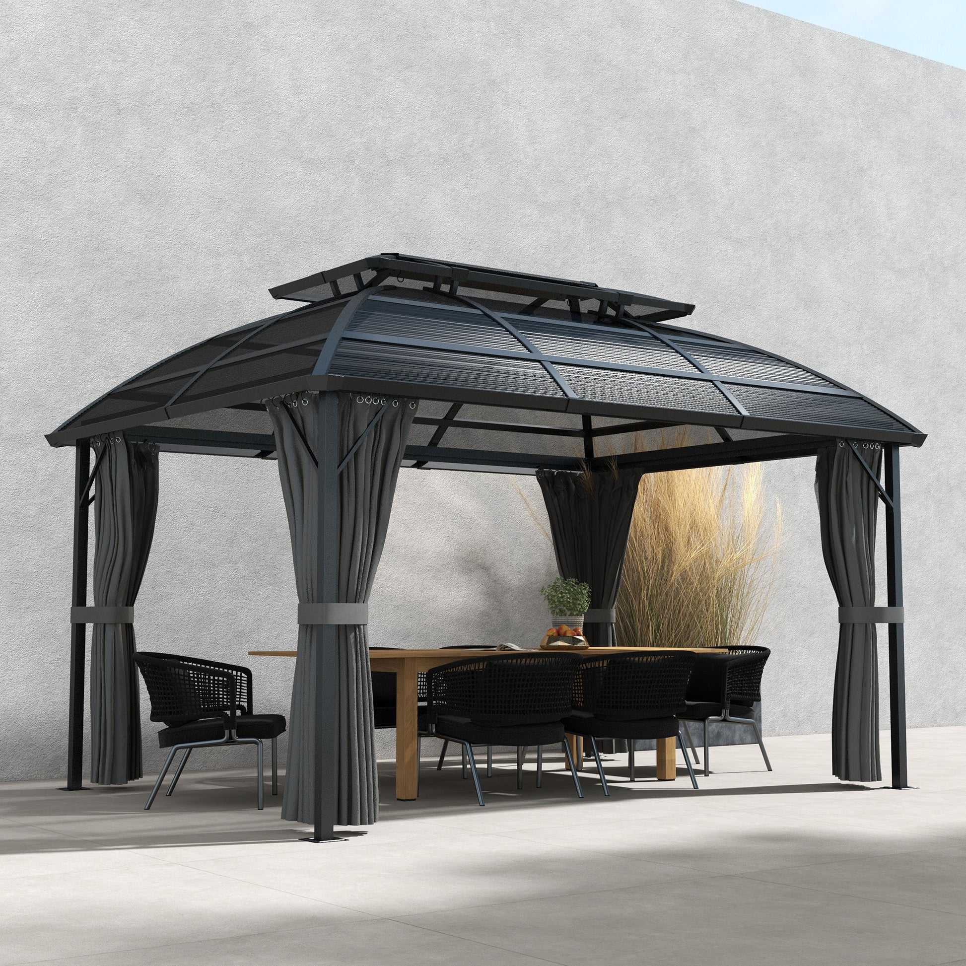 13' x 10' Patio Gazebo, Double Roof Outdoor Gazebo Canopy Shelter with Curtains, Nettings and Aluminium Frame for Garden, Lawn, Backyard and Deck, Black