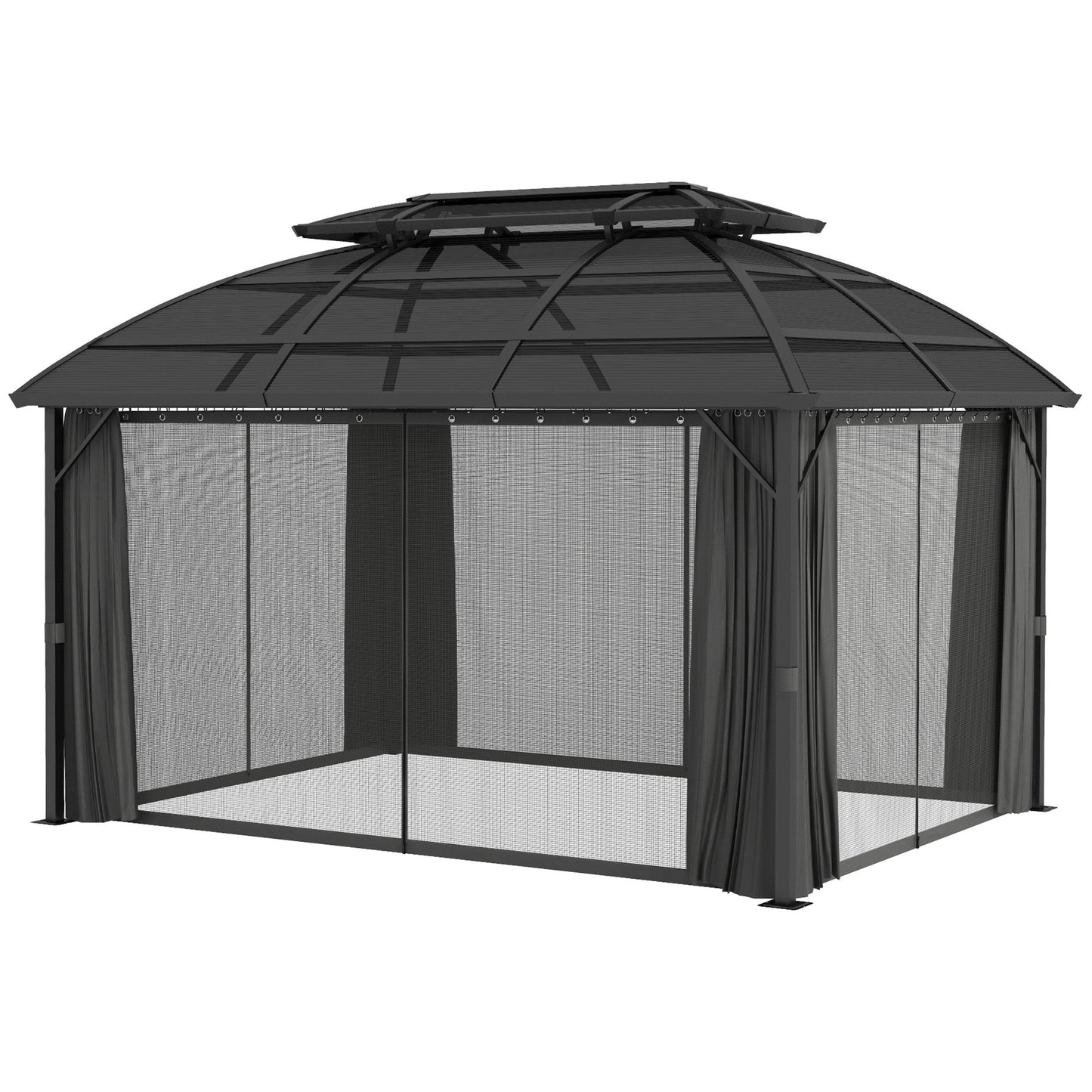 13' x 10' Patio Gazebo, Double Roof Outdoor Gazebo Canopy Shelter with Curtains, Nettings and Aluminium Frame for Garden, Lawn, Backyard and Deck, Black