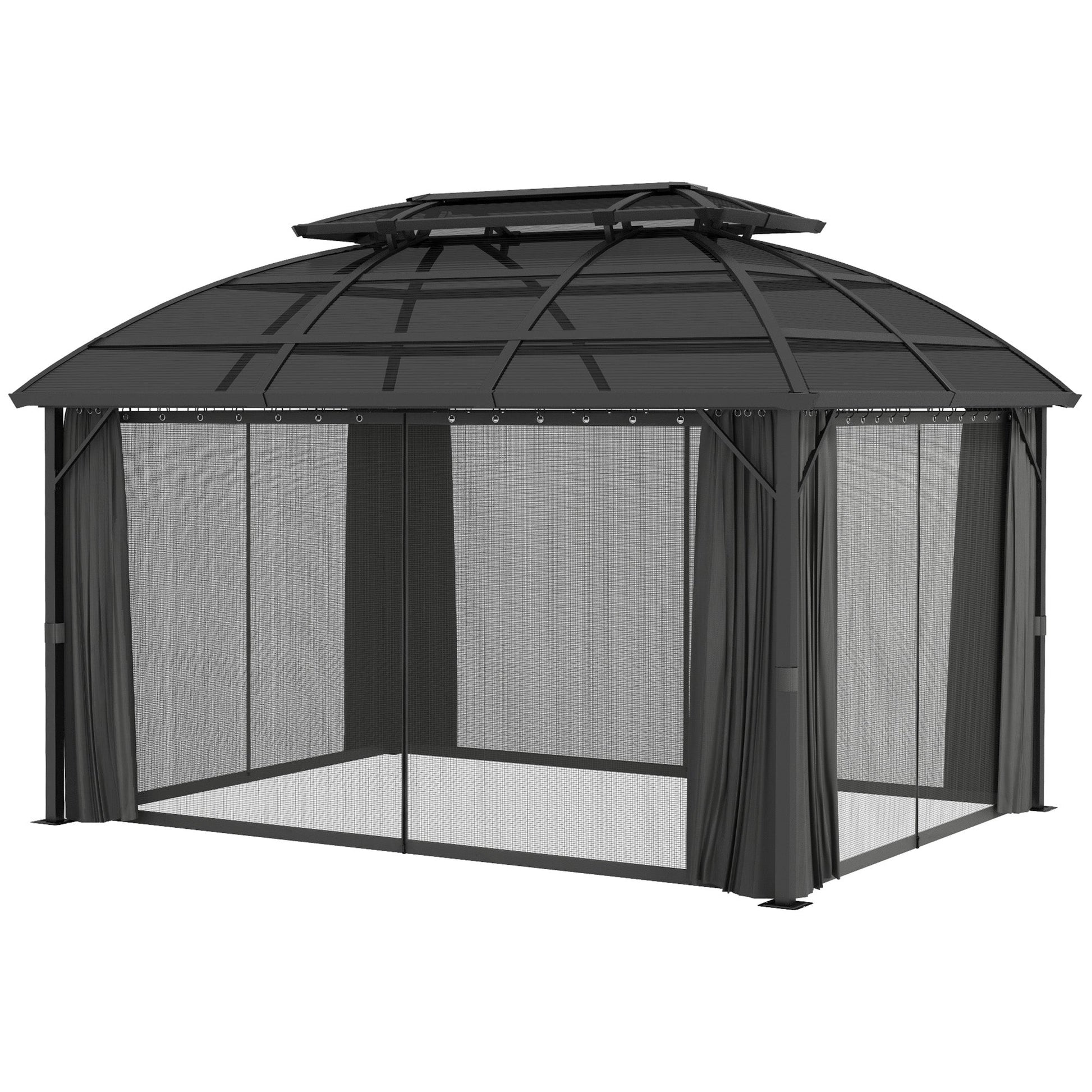 13' x 10' Patio Gazebo, Double Roof Outdoor Gazebo Canopy Shelter with Curtains, Nettings and Aluminium Frame for Garden, Lawn, Backyard and Deck, Black