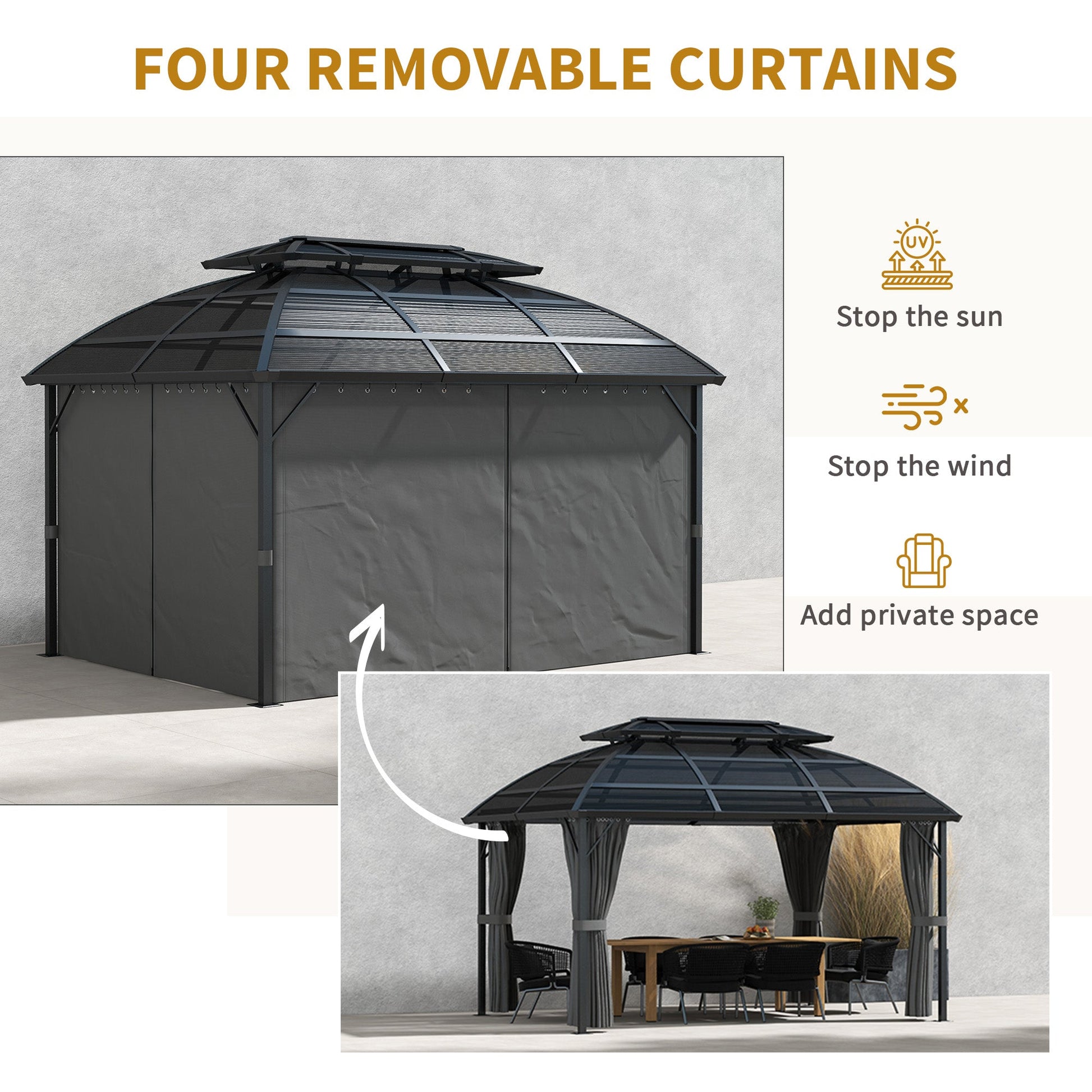 13' x 10' Patio Gazebo, Double Roof Outdoor Gazebo Canopy Shelter with Curtains, Nettings and Aluminium Frame for Garden, Lawn, Backyard and Deck, Black