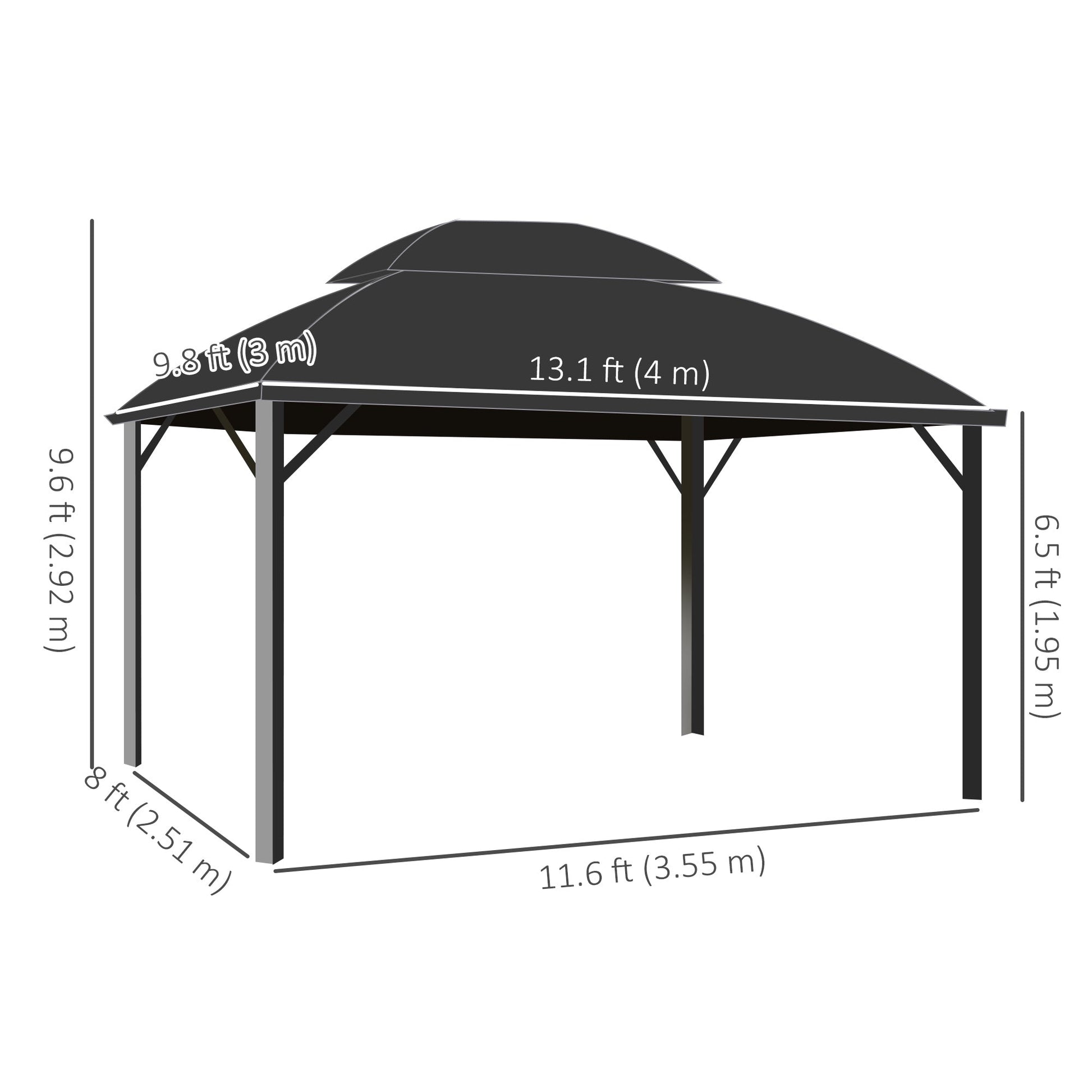 13' x 10' Patio Gazebo, Double Roof Outdoor Gazebo Canopy Shelter with Curtains, Nettings and Aluminium Frame for Garden, Lawn, Backyard and Deck, Black