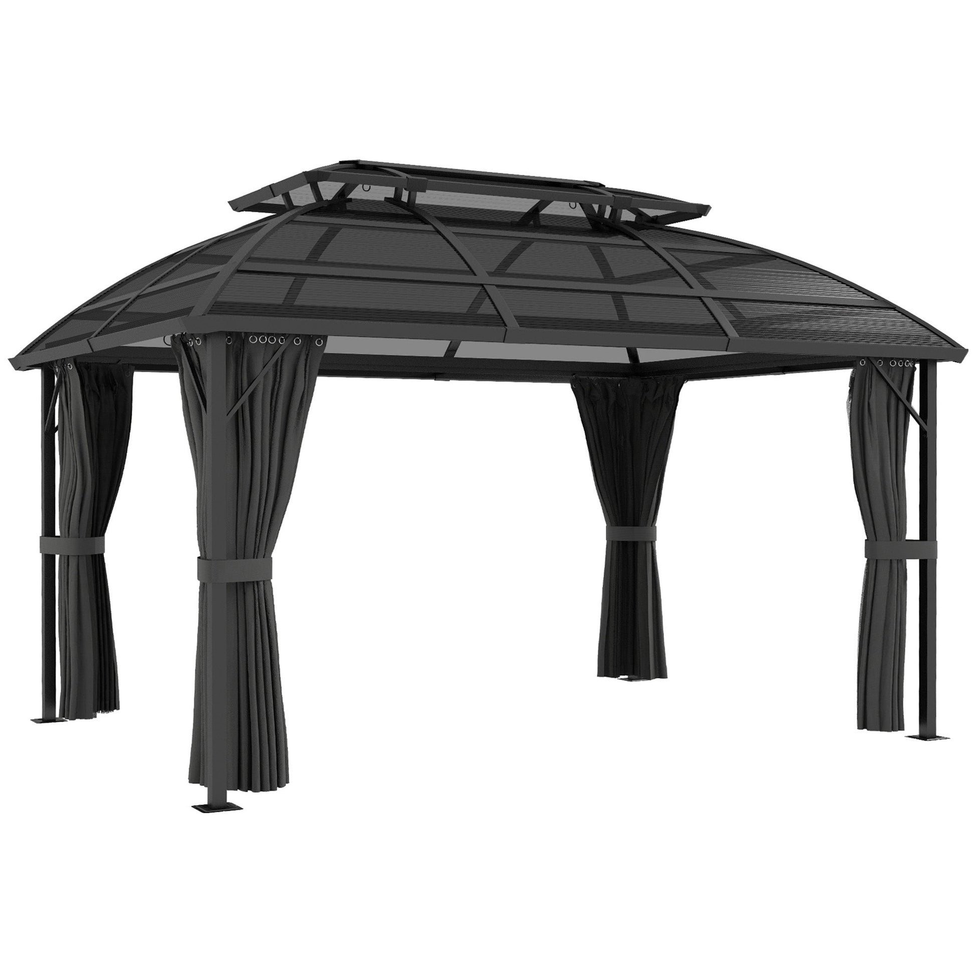 13' x 10' Patio Gazebo, Double Roof Outdoor Gazebo Canopy Shelter with Curtains, Nettings and Aluminium Frame for Garden, Lawn, Backyard and Deck, Black