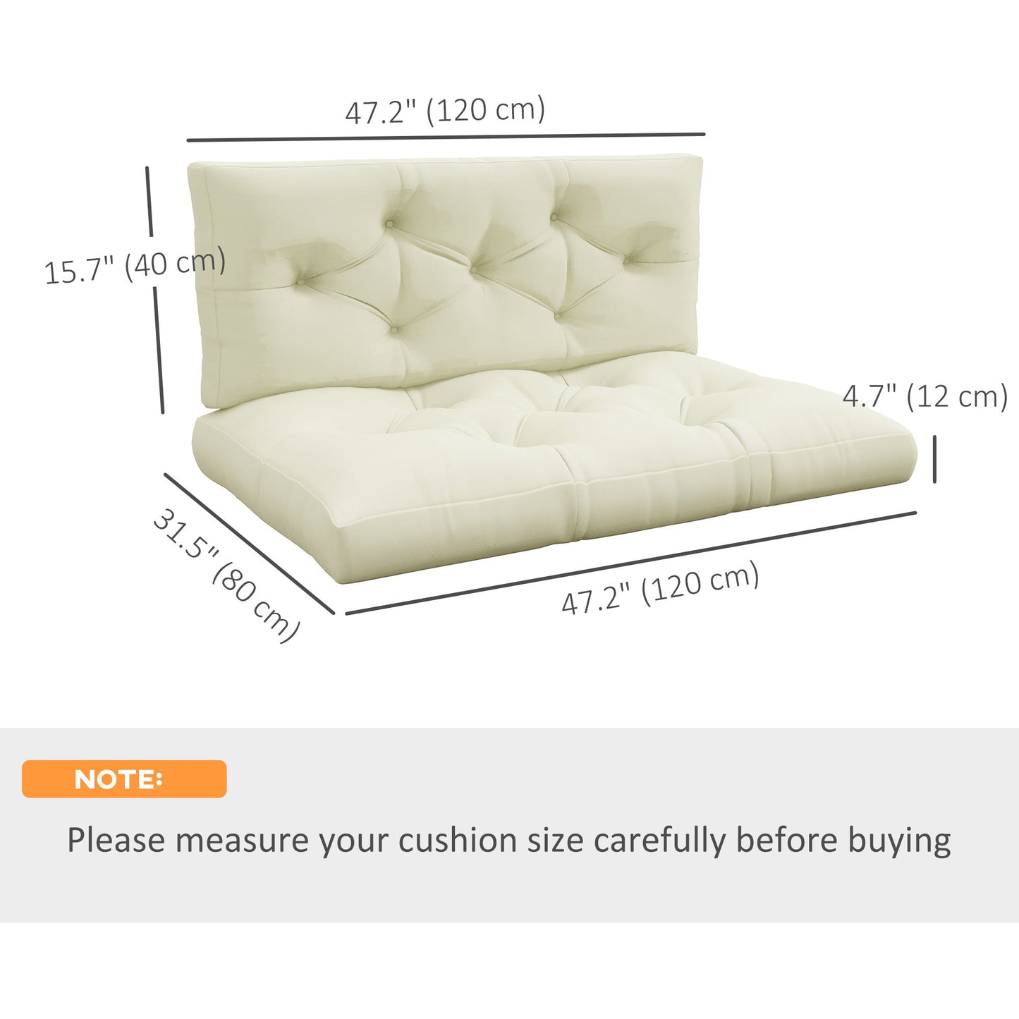 2 Seater 5" Thick Outdoor Seat Cushions with Back Cushion for Pallet, Loveseat Outdoor Furniture Cushions, Fade-Resistant Replacement Patio Cushions, Cream White