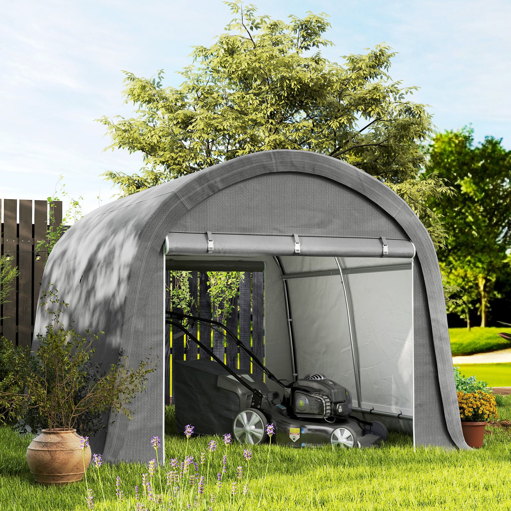 10' x 10' Garden Storage Tent, Heavy Duty Outdoor Shed, Waterproof Portable Shed Storage Shelter with Galvanized Steel Frame for Bike, Motorcycle, Garden Tools, Light Grey